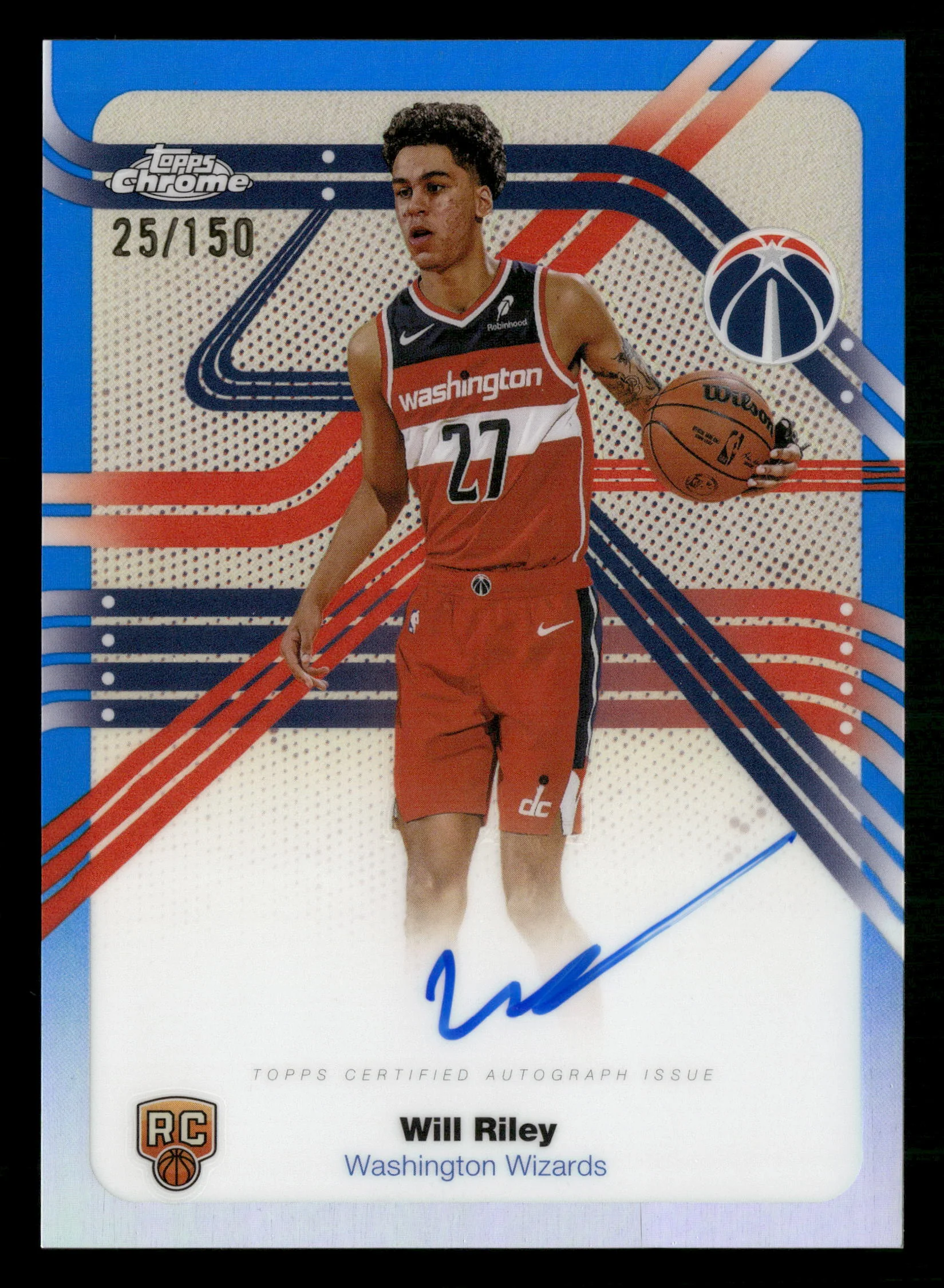 2025-26 Topps Chrome #NS-WR Will Riley Next Stop Signatures Blue Refractor #/150