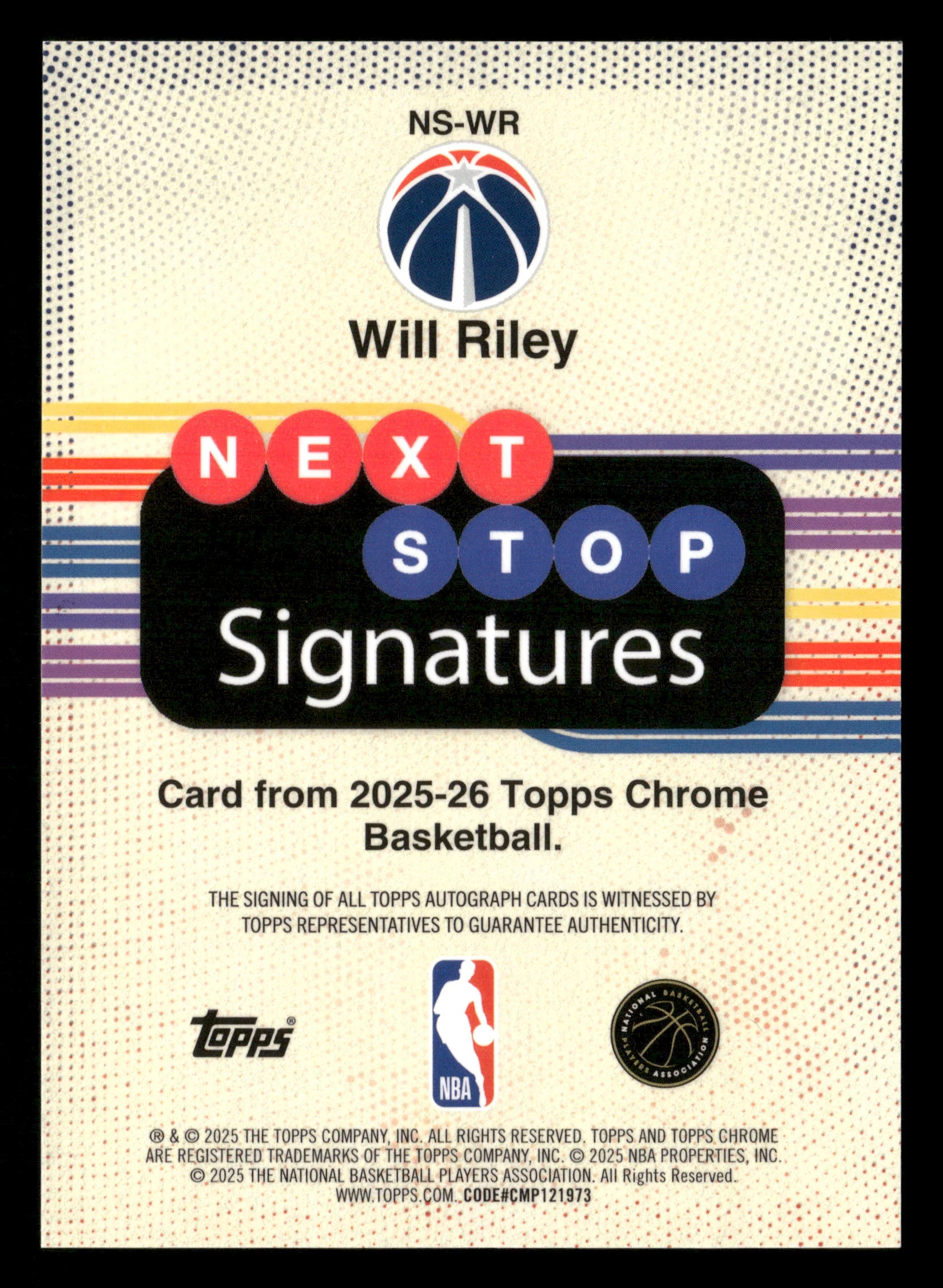 2025-26 Topps Chrome #NS-WR Will Riley Next Stop Signatures Blue Refractor #/150 - Image 2