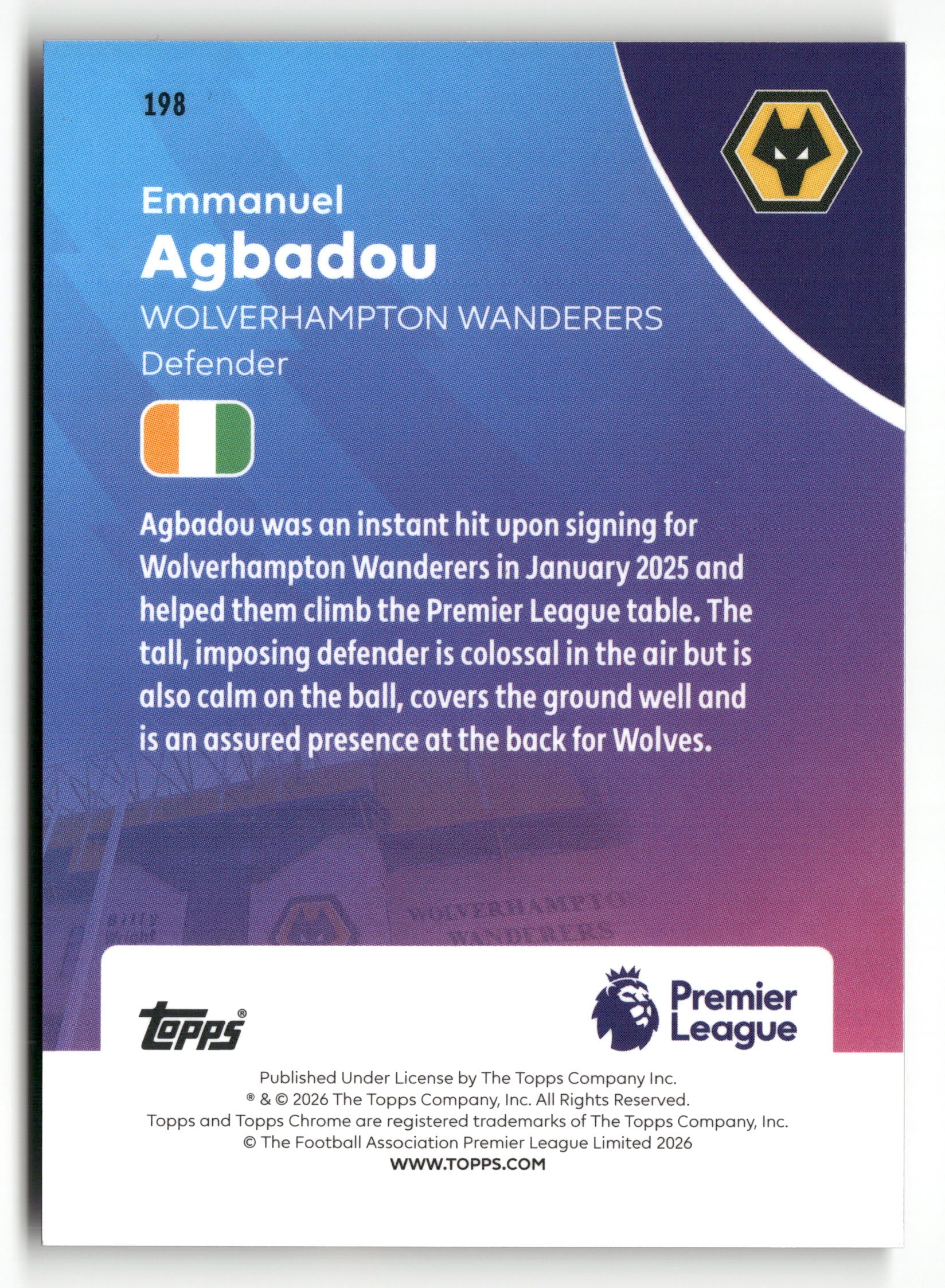 2025-26 Topps Chrome Premier League #198 Emmanuel Agbadou Black Refractor #/10 - Image 2