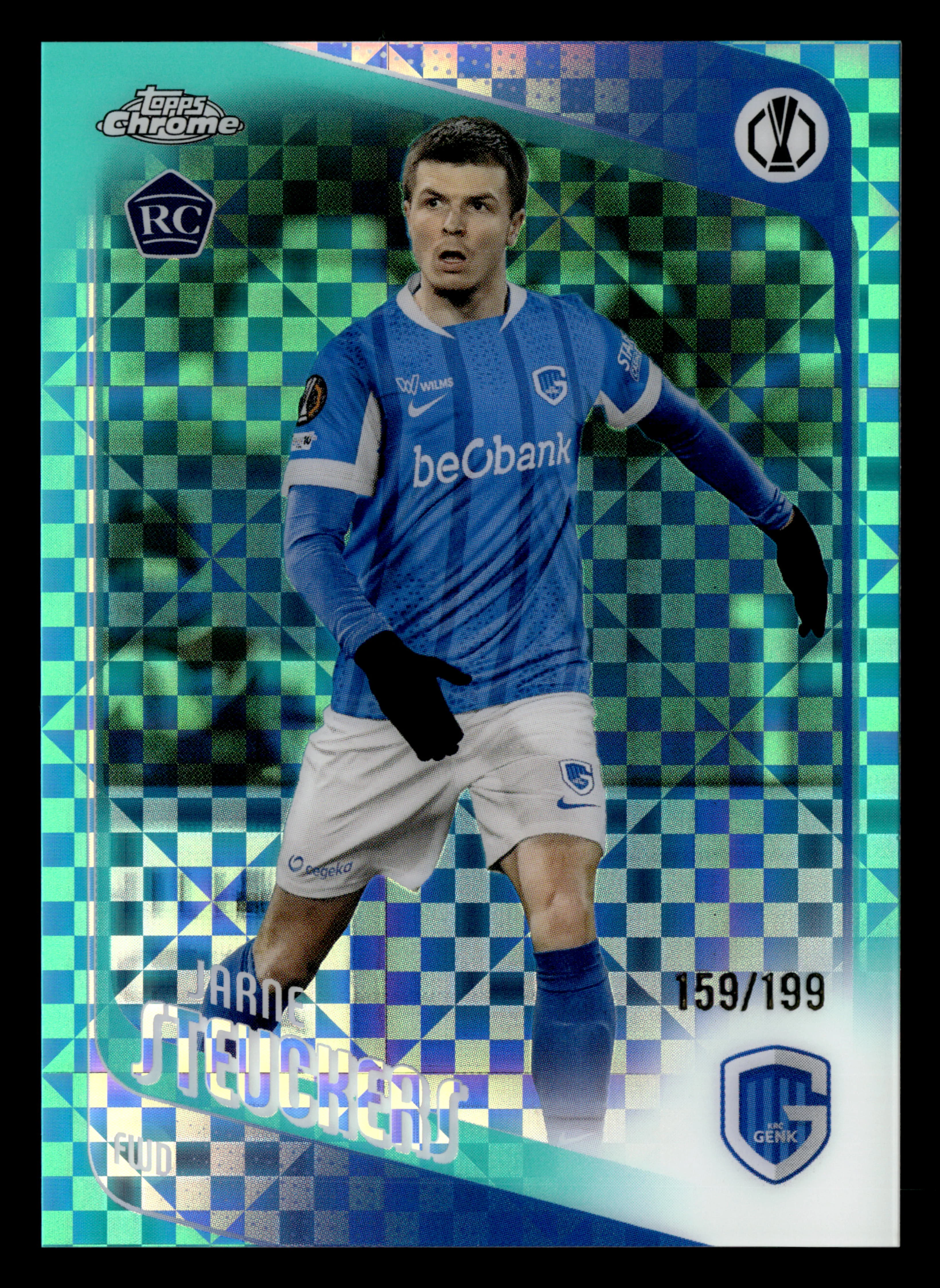 2025-26 Topps Chrome UCC #126 Jarne Steuckers Aqua X-Fractor #/199