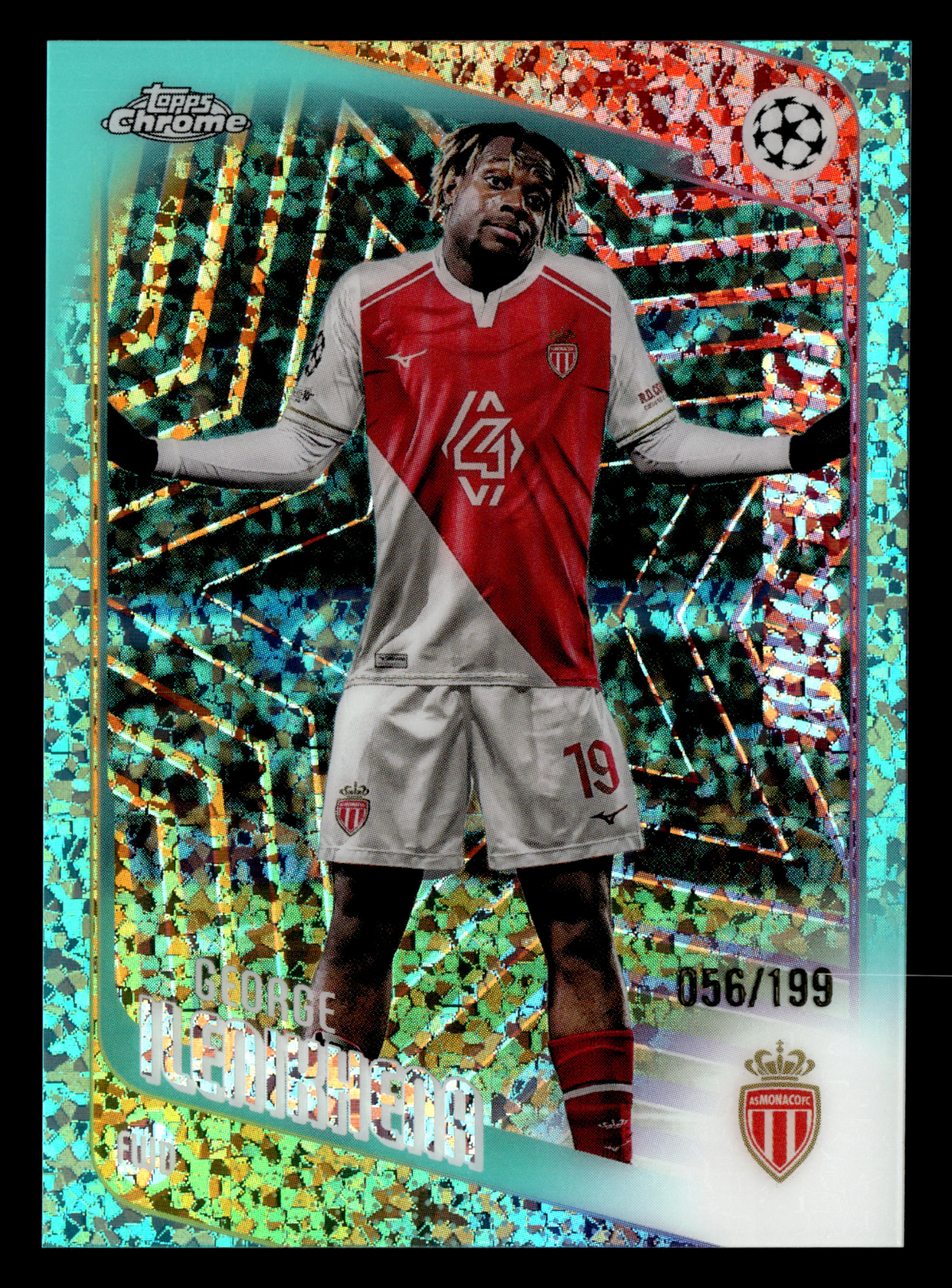 2025-26 Topps Chrome UCC #129 George Ilenikhena Aqua Mini-Diamonds #/199