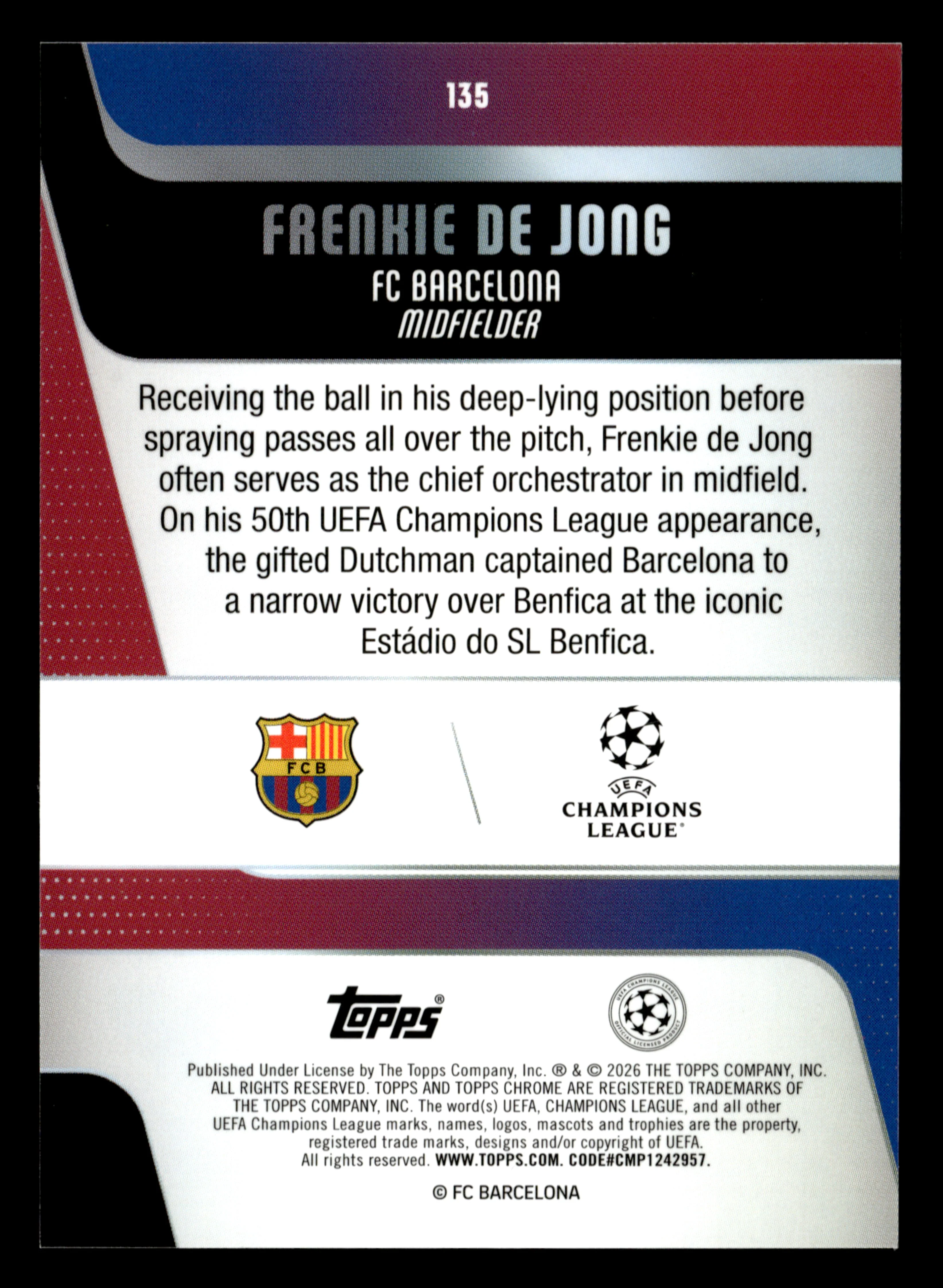 2025-26 Topps Chrome UCC #135 Frenkie de Jong Aqua X-Fractor #/199 - Image 2
