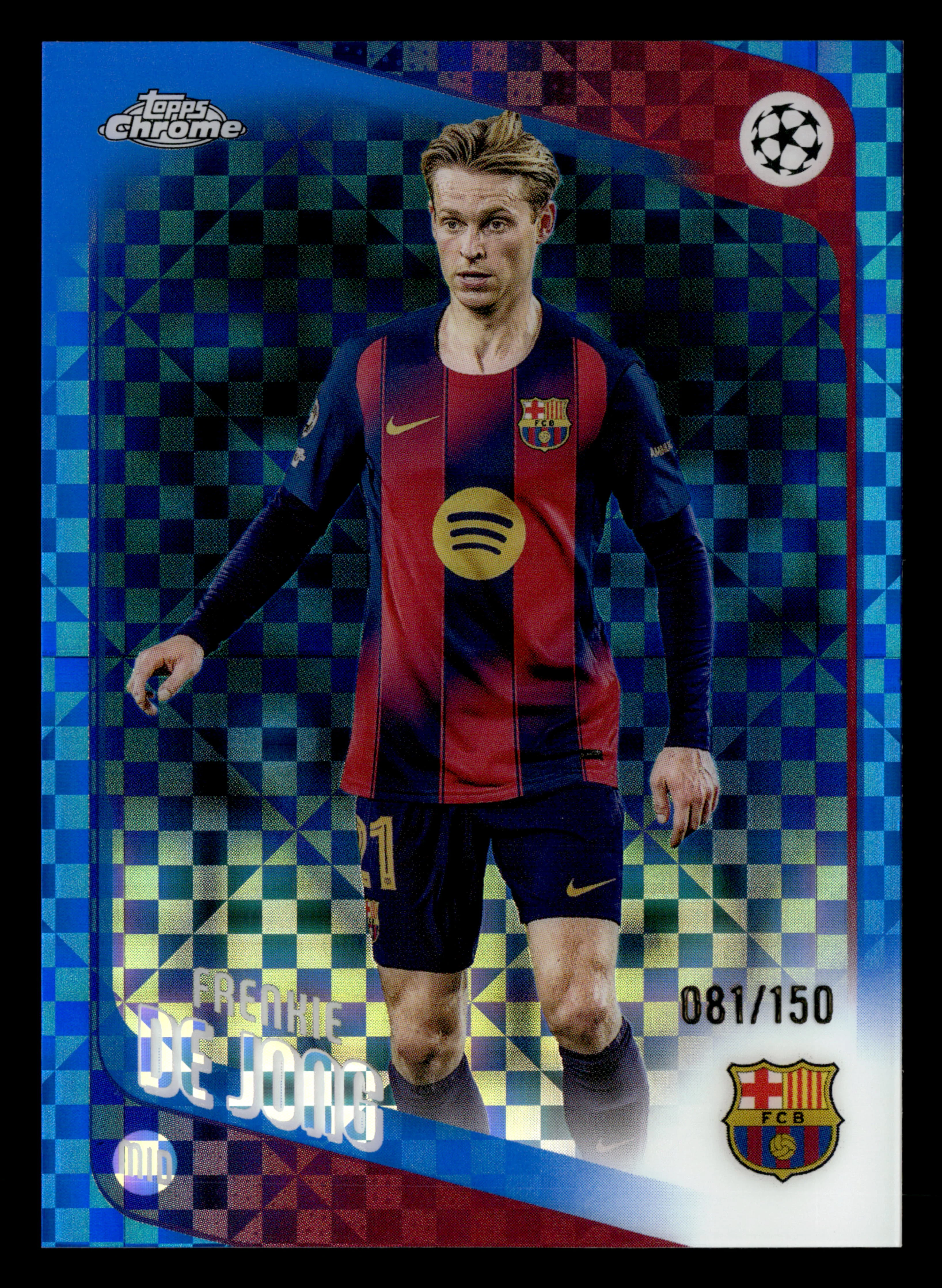 2025-26 Topps Chrome UCC #135 Frenkie de Jong Blue X-Fractor #/150
