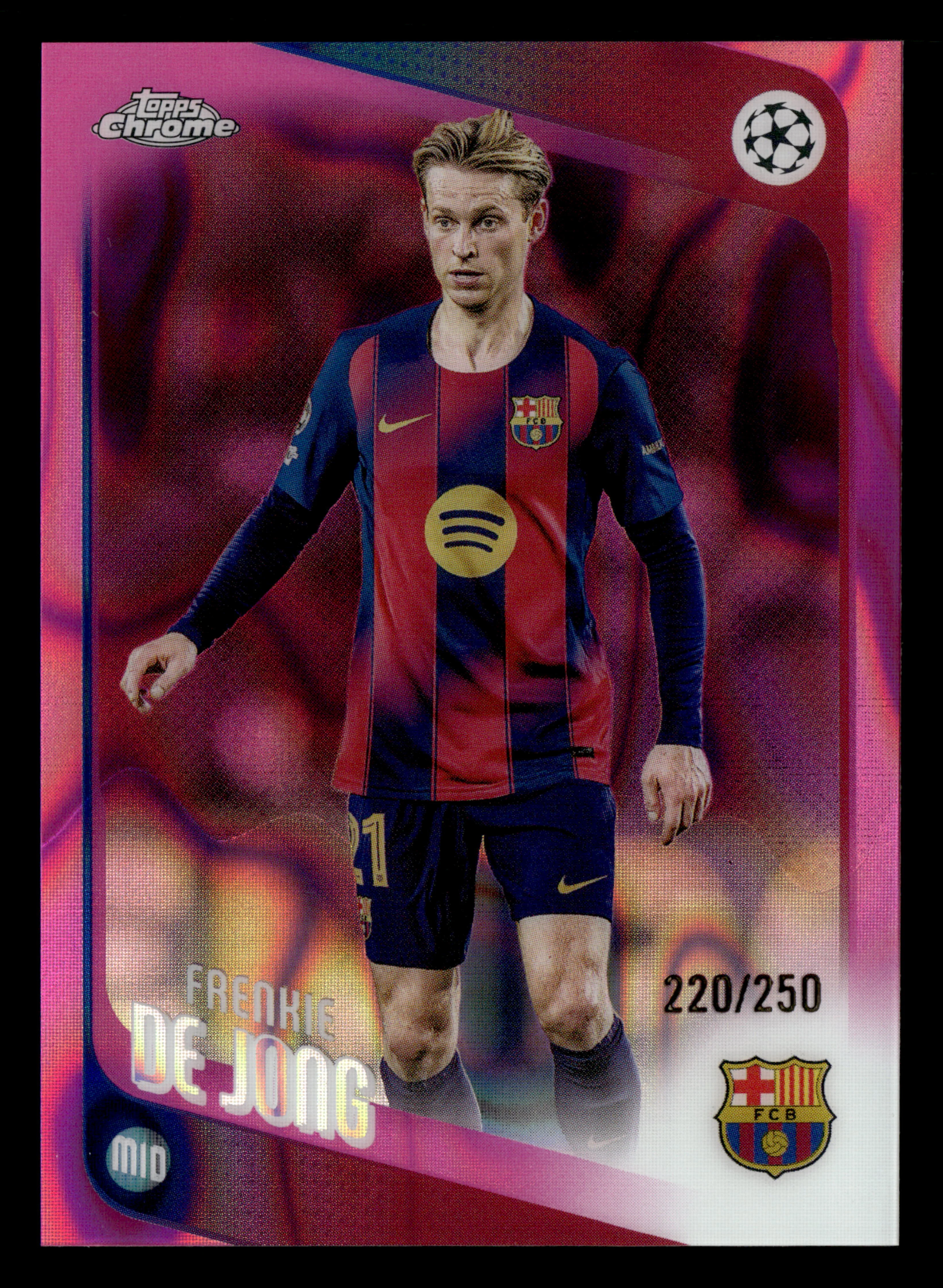 2025-26 Topps Chrome UCC #135 Frenkie de Jong Pink Lava Refractor #/250