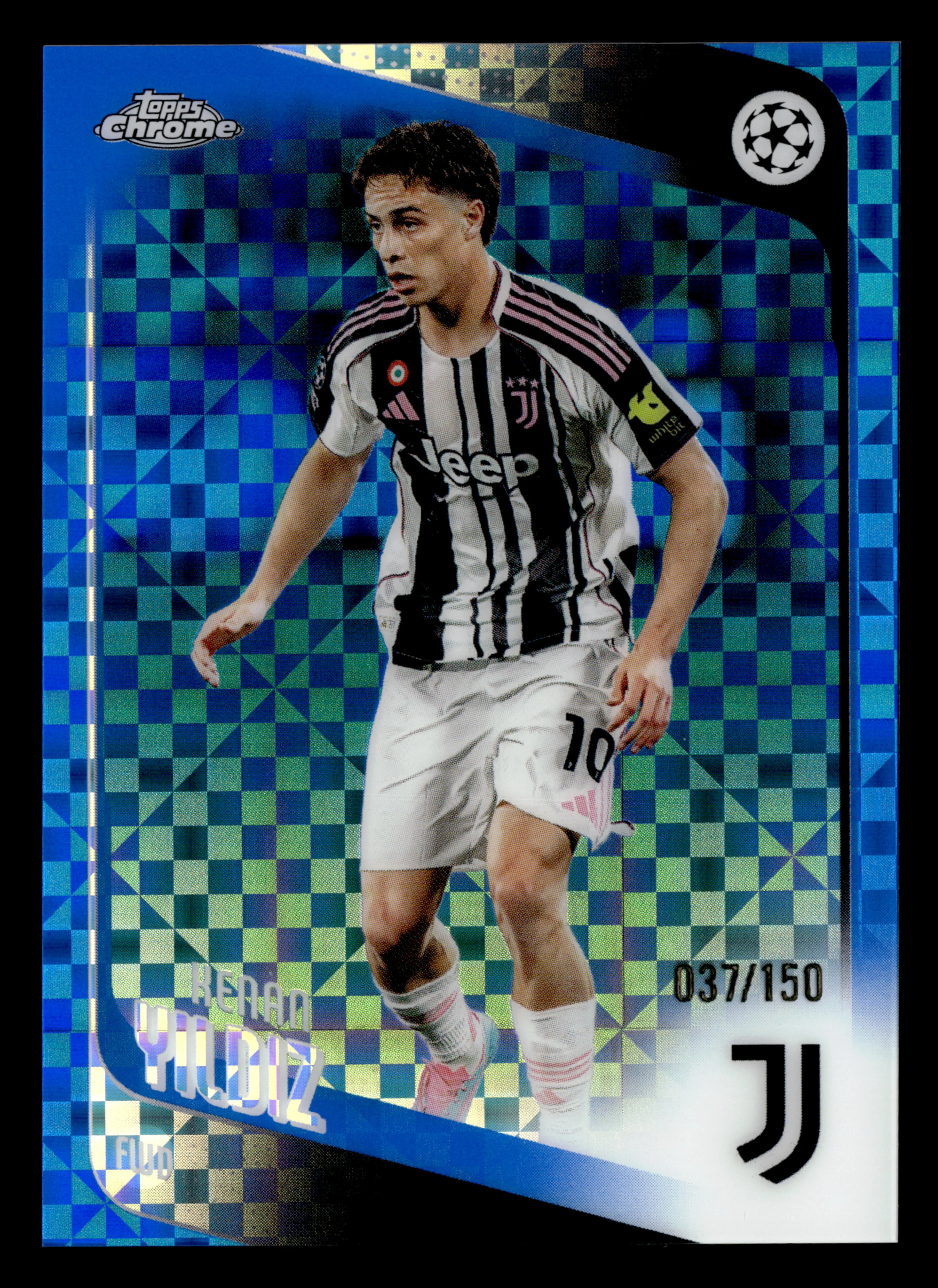 2025-26 Topps Chrome UCC #147 Kenan Yildiz Blue X-Fractor #/150