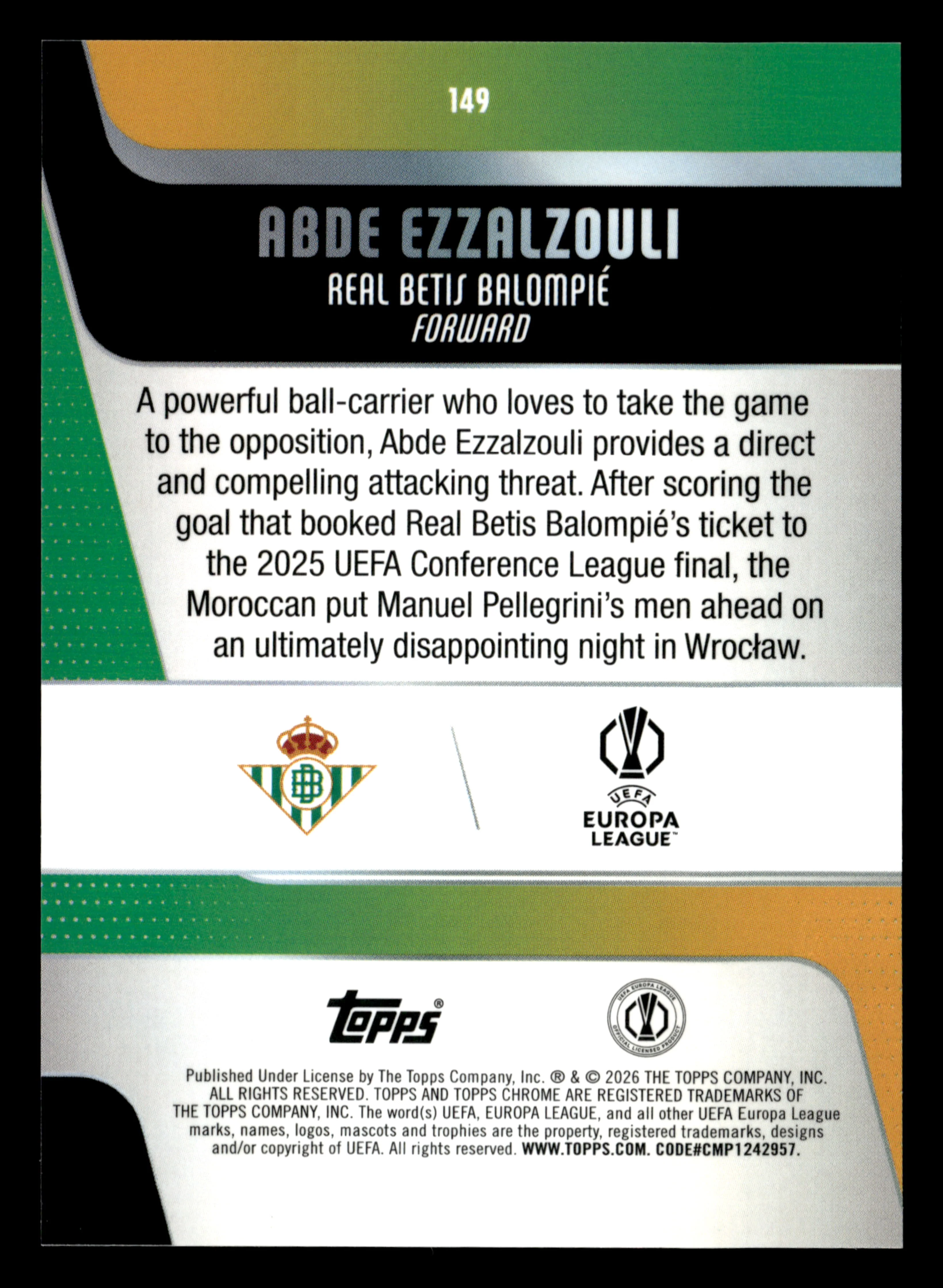 2025-26 Topps Chrome UCC #149 Abde Ezzalzouli Teal Mini-Diamonds #/299 - Image 2