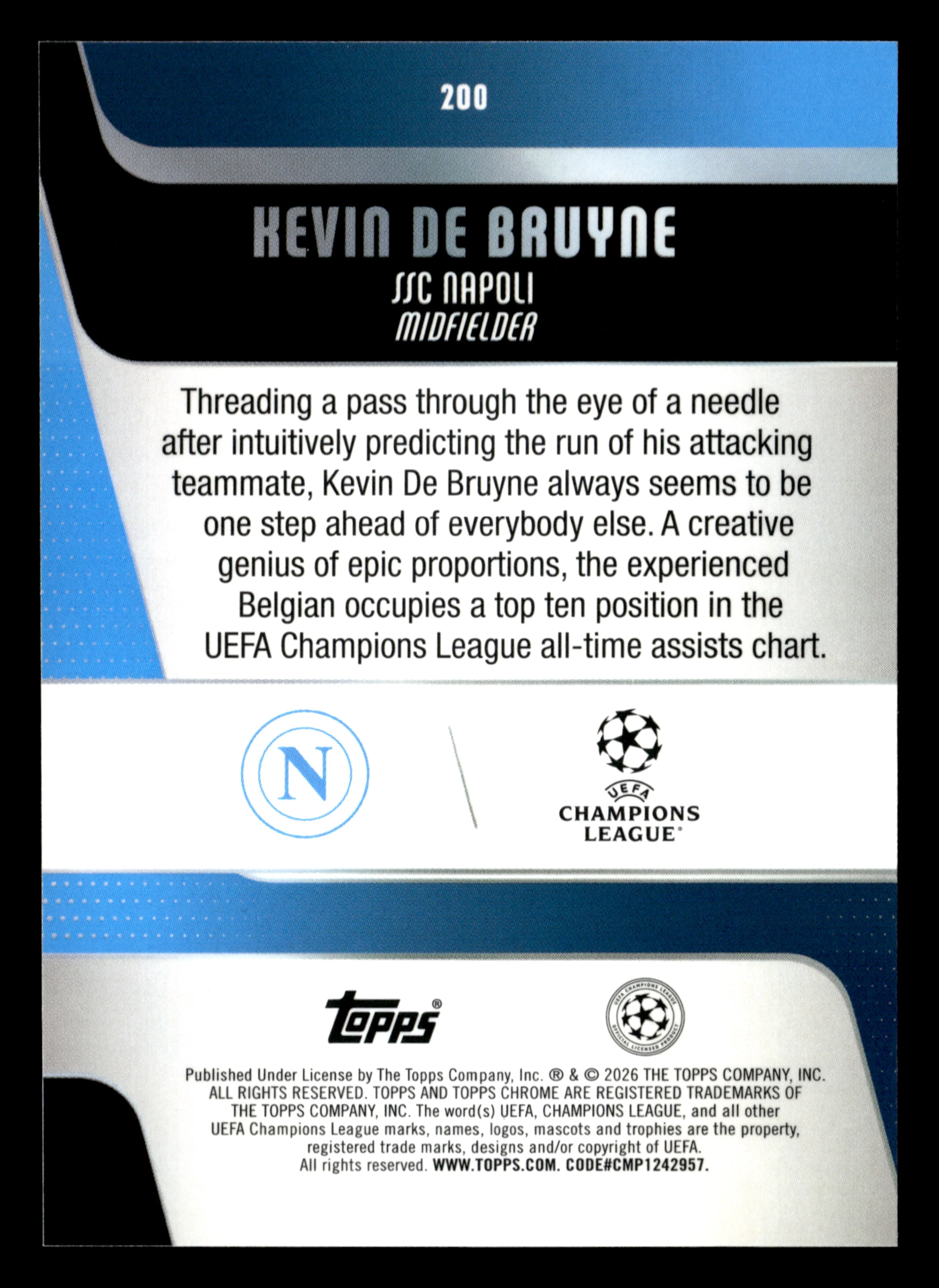 2025-26 Topps Chrome UCC #200 Kevin De Bruyne Negative Refractor - Image 2