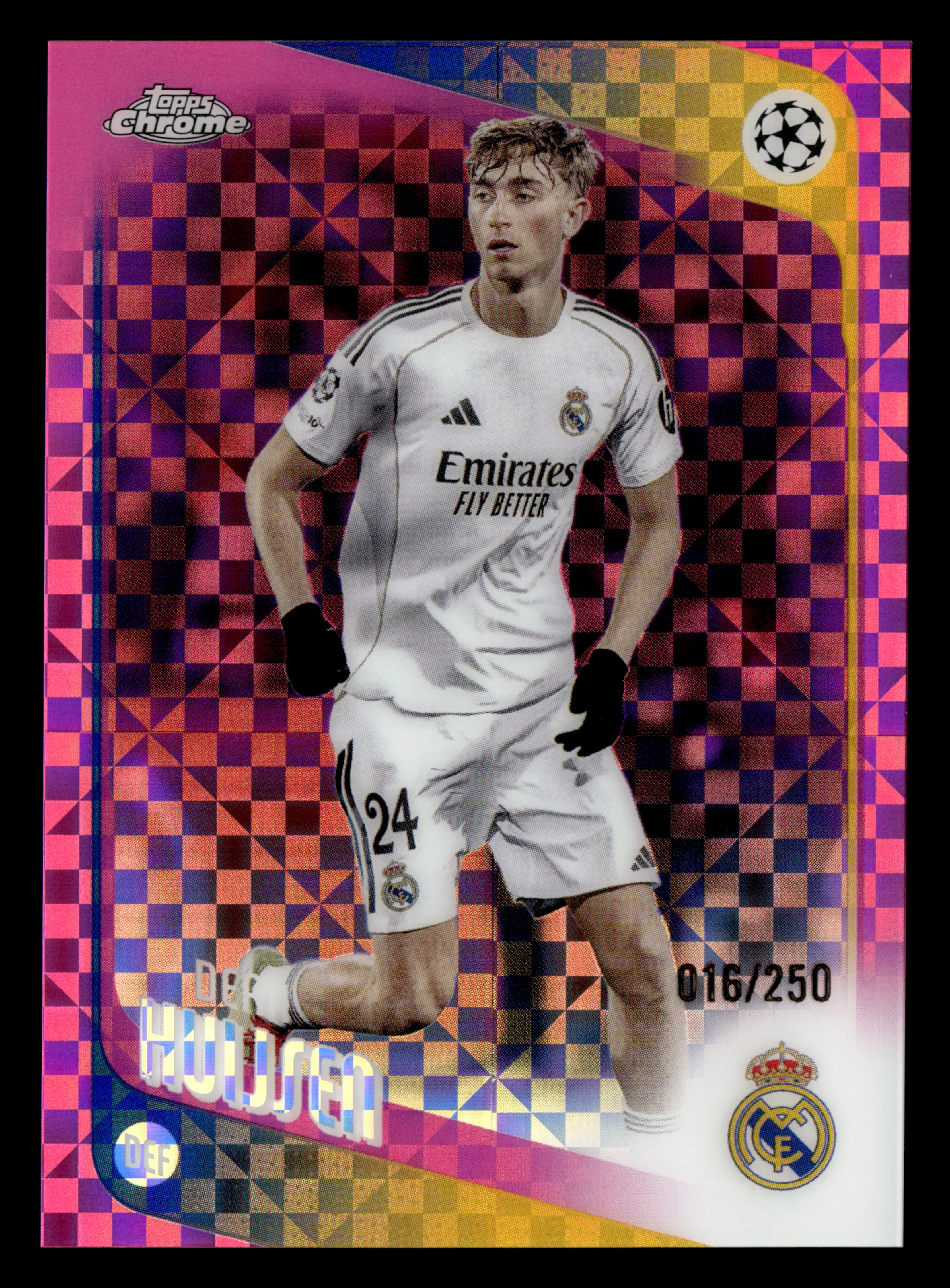 2025-26 Topps Chrome UCC #39 Dean Huijsen Pink X-Fractor #/250