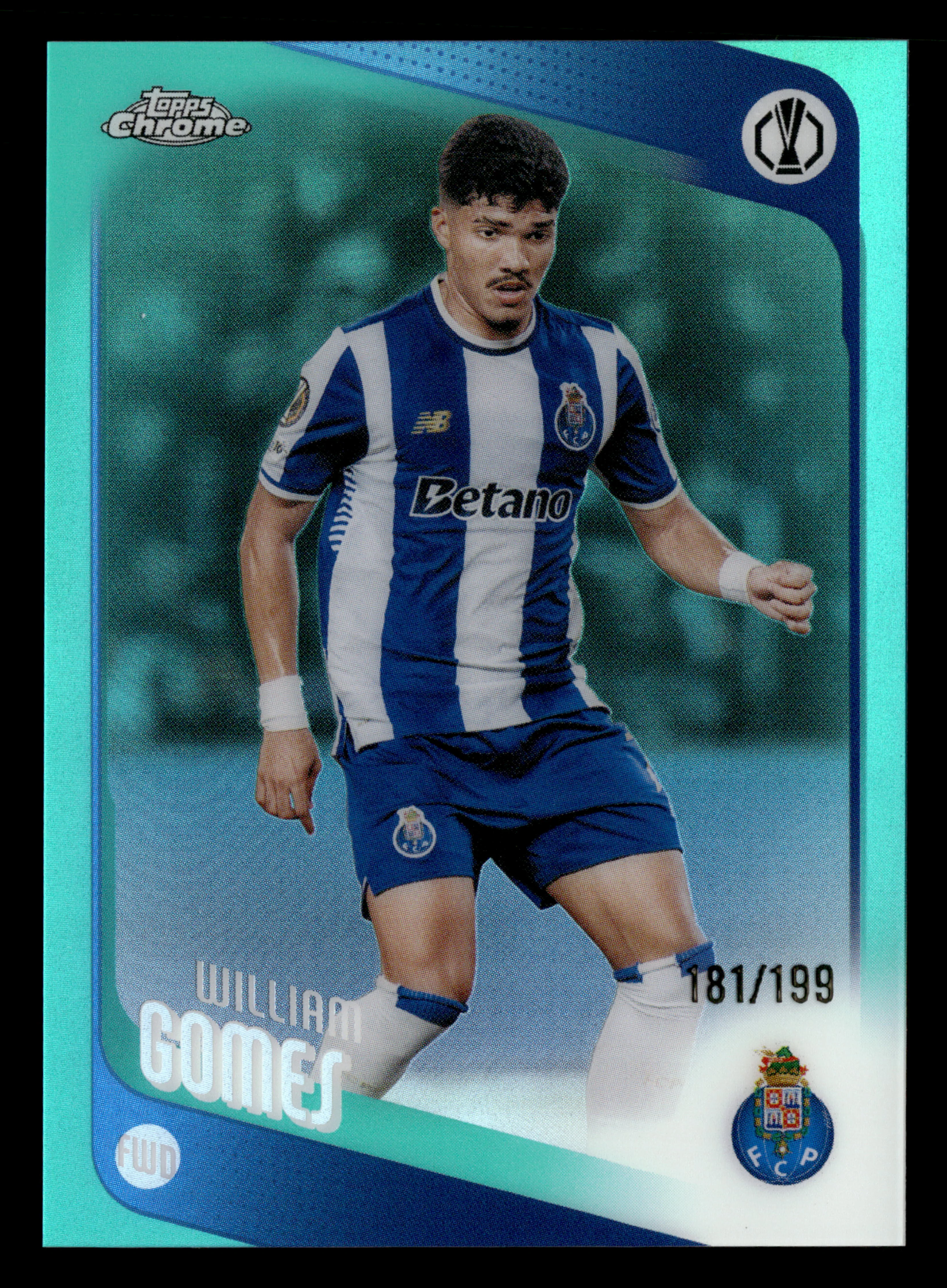 2025-26 Topps Chrome UCC #50 William Gomes Aqua Refractor #/199