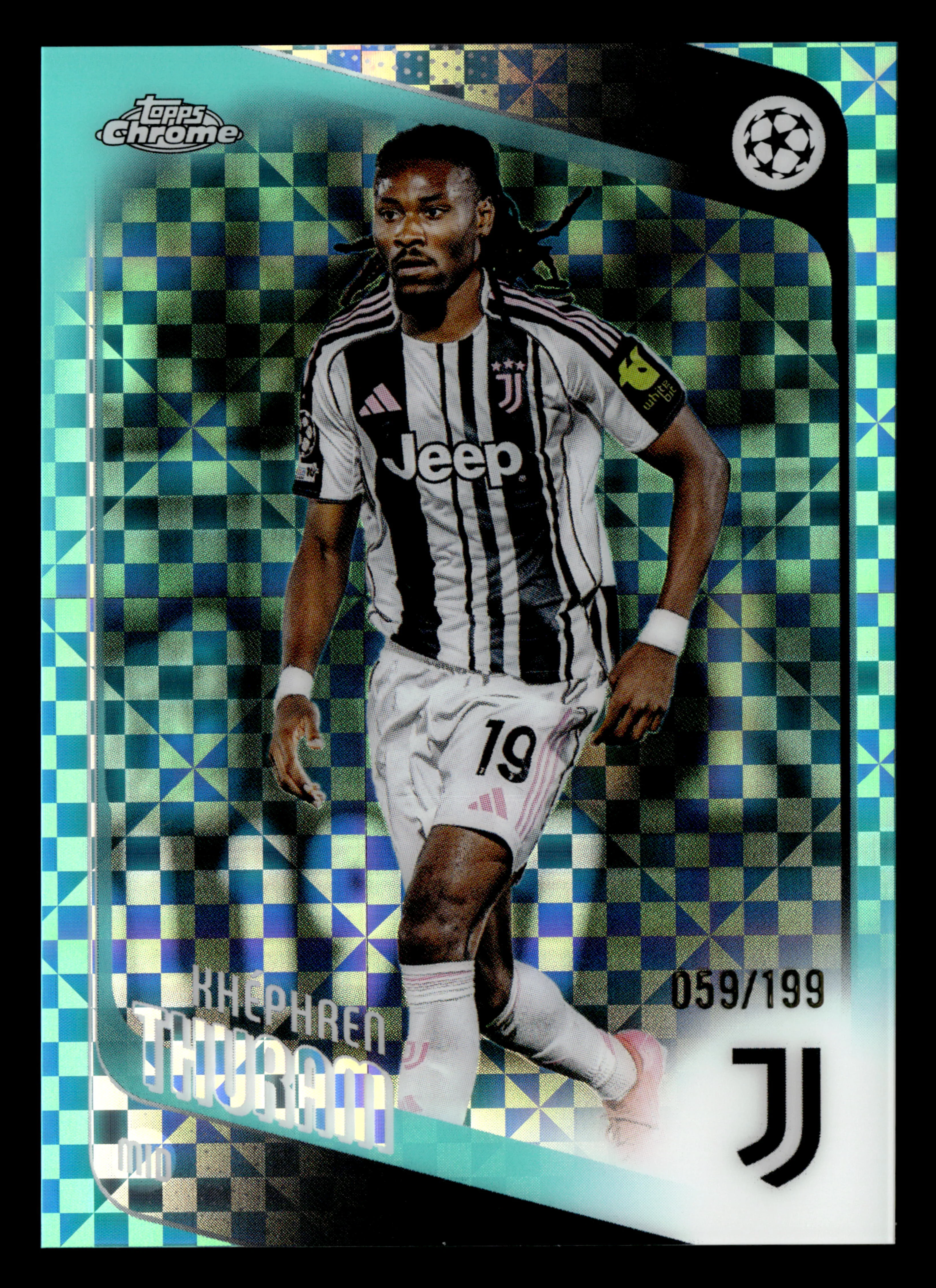 2025-26 Topps Chrome UCC #71 Khéphren Thuram Aqua X-Fractor #/199