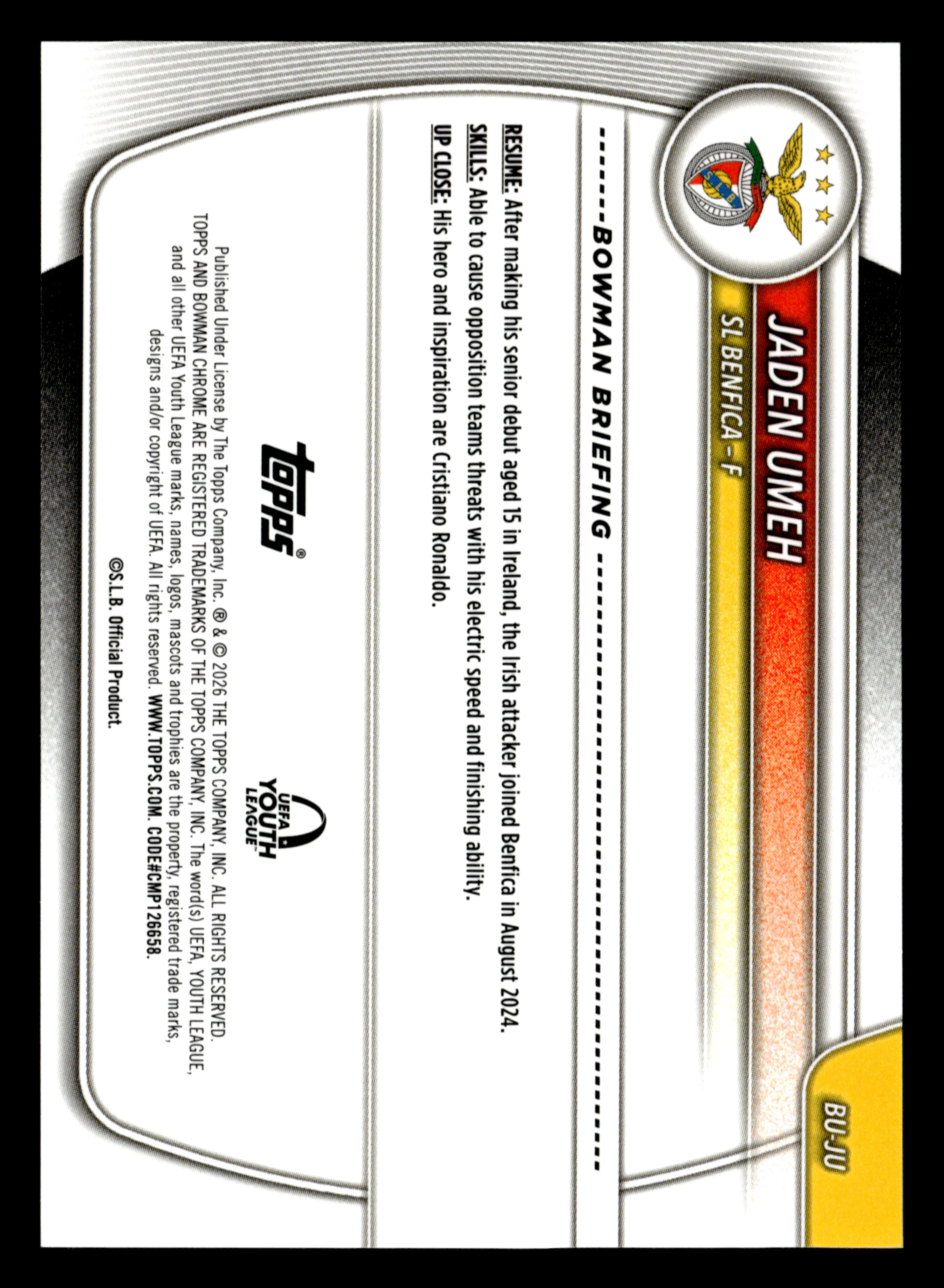 2025-26 Topps Chrome UCC #BU-JU Jaden Umeh Bowman Youth League Green #/99 - Image 2