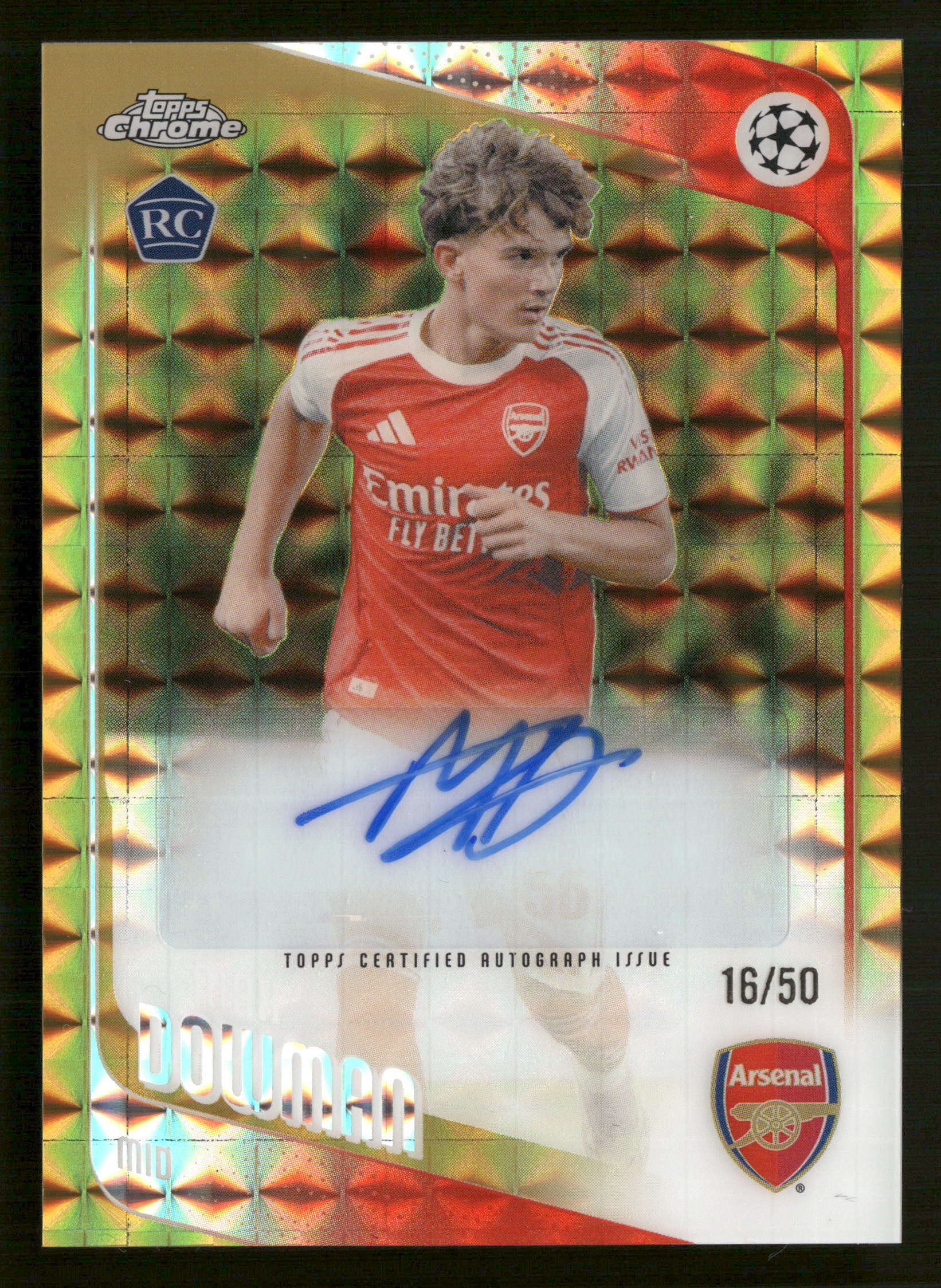 2025-26 Topps Chrome UCC Max Dowman Auto RC Gold Geometric Refractor #/50
