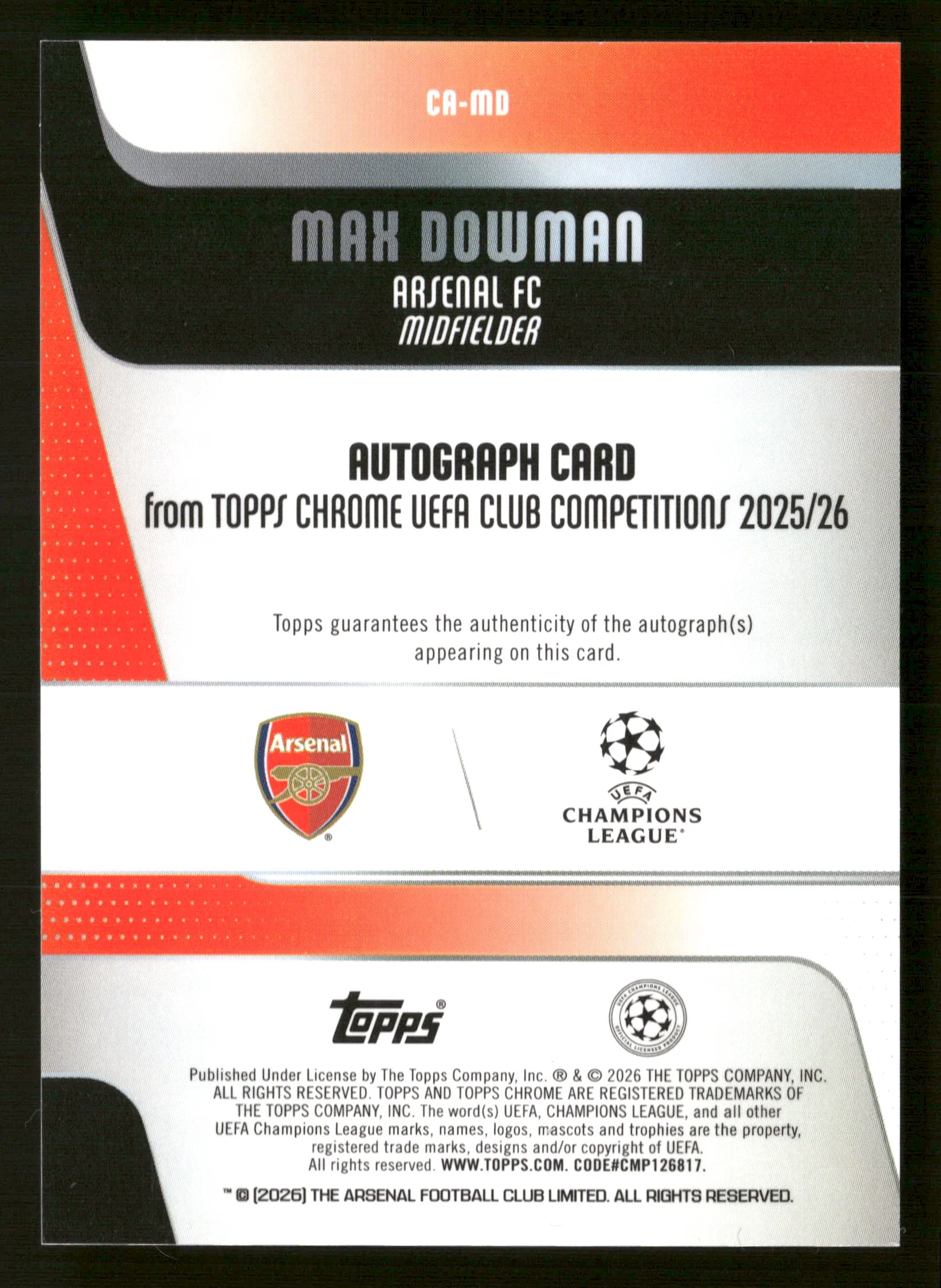 2025-26 Topps Chrome UCC Max Dowman Auto RC Gold Geometric Refractor #/50 - Image 2