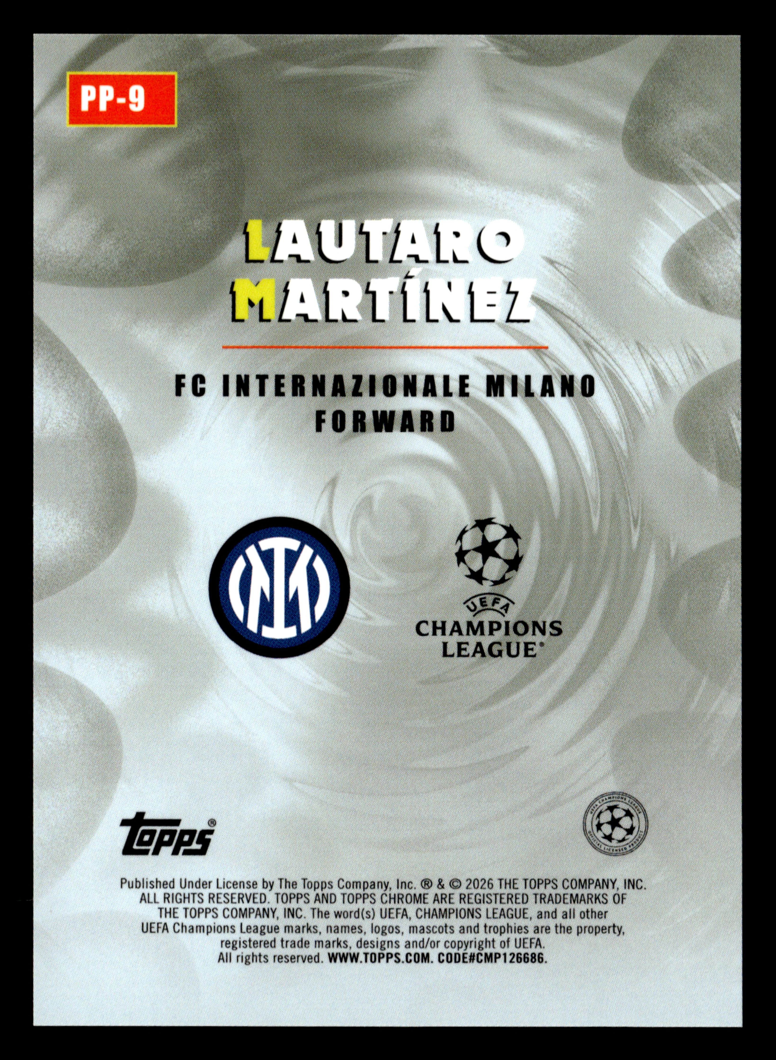 2025-26 Topps Chrome UCC #PP-9 Lautaro Martínez Power Players Blue #/150 - Image 2