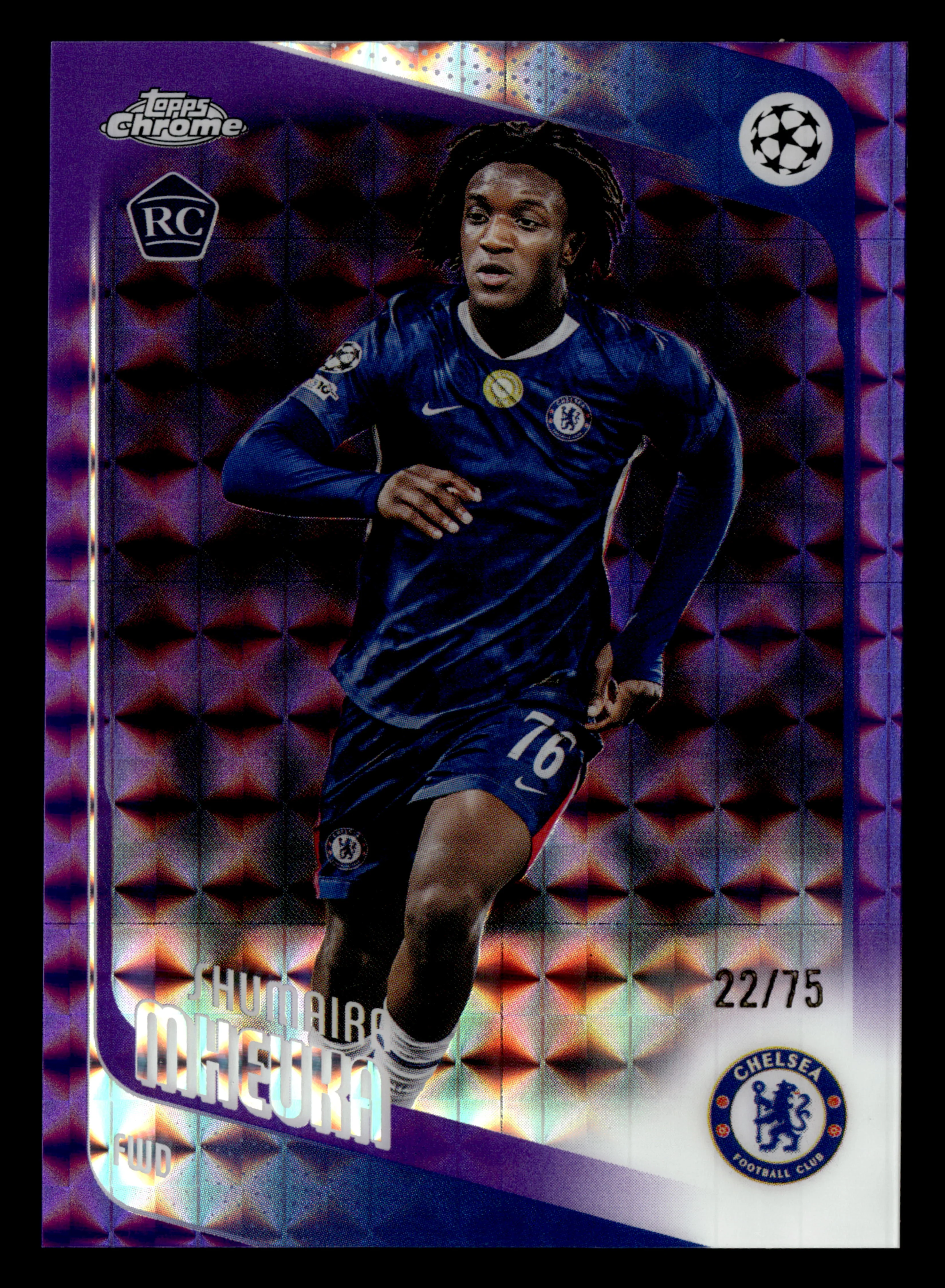 2025-26 Topps Chrome UEFA CC #32 Shumaira Mheuka Purple Geometric #/75