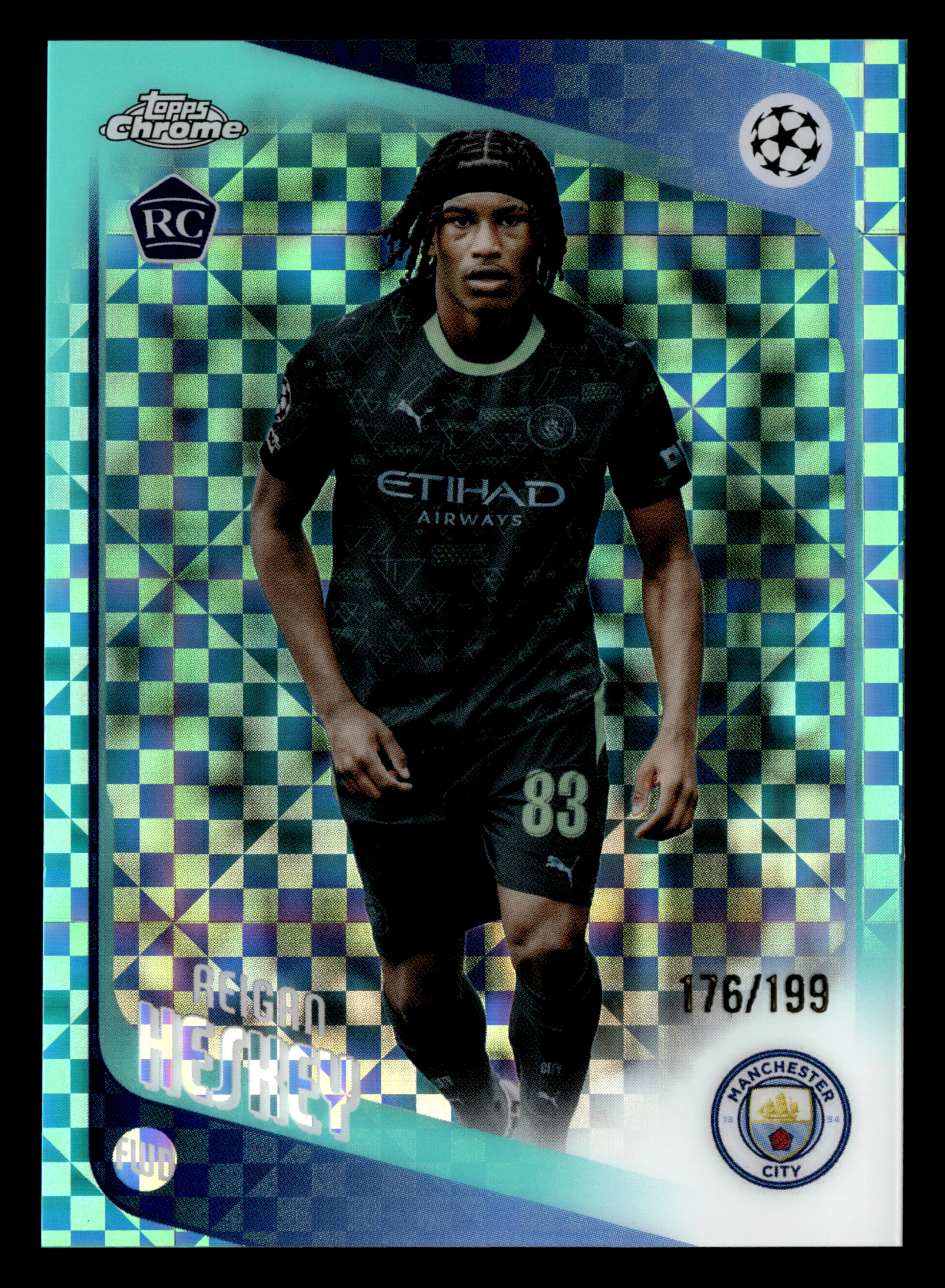 2025-26 Topps Chrome UEFA Club Comp #142 Reigan Heskey Aqua X-Fractor #/199
