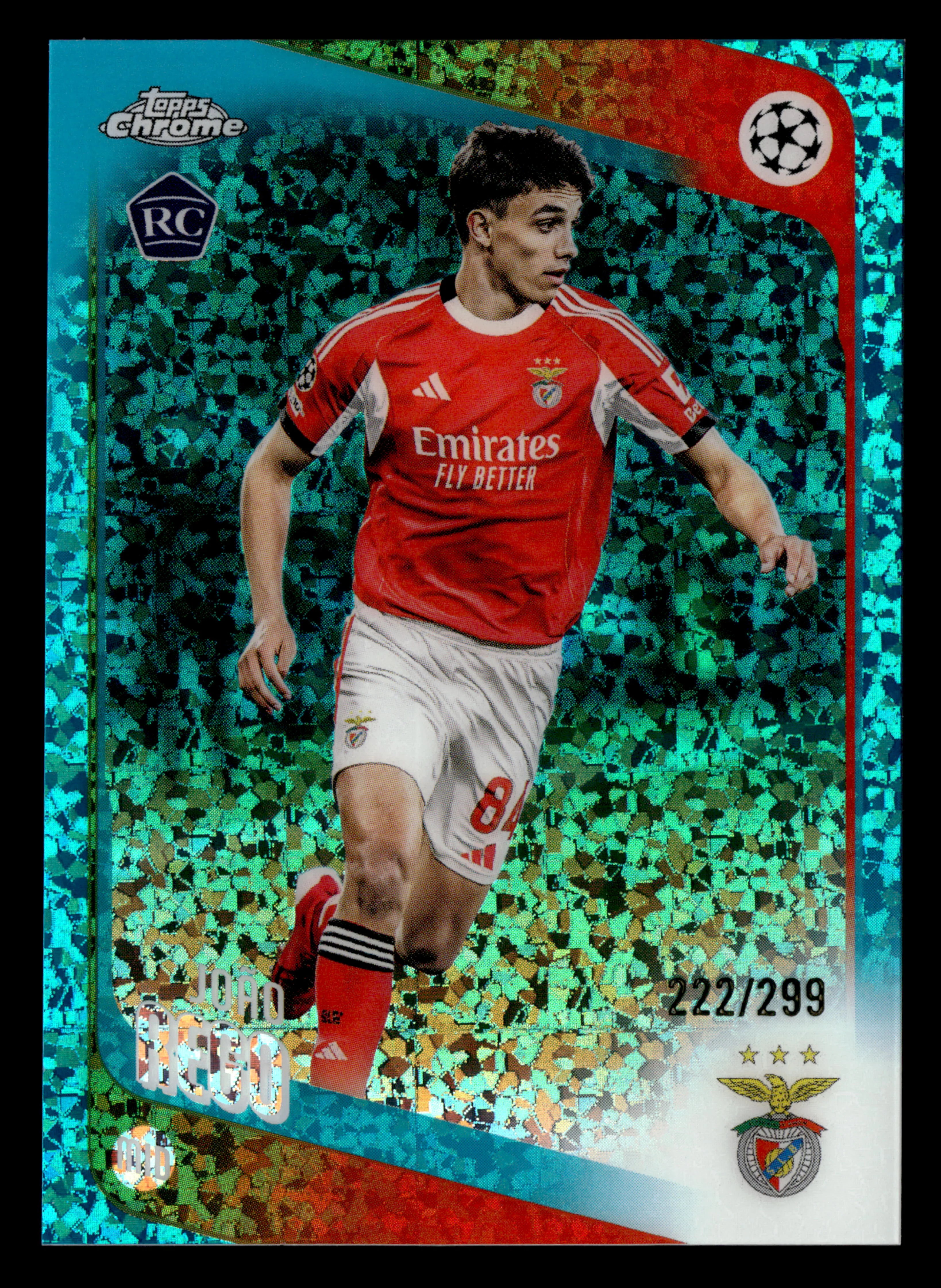2025-26 Topps Chrome UEFA Club Comp #168 João Rego Teal Mini-Diamonds #/299