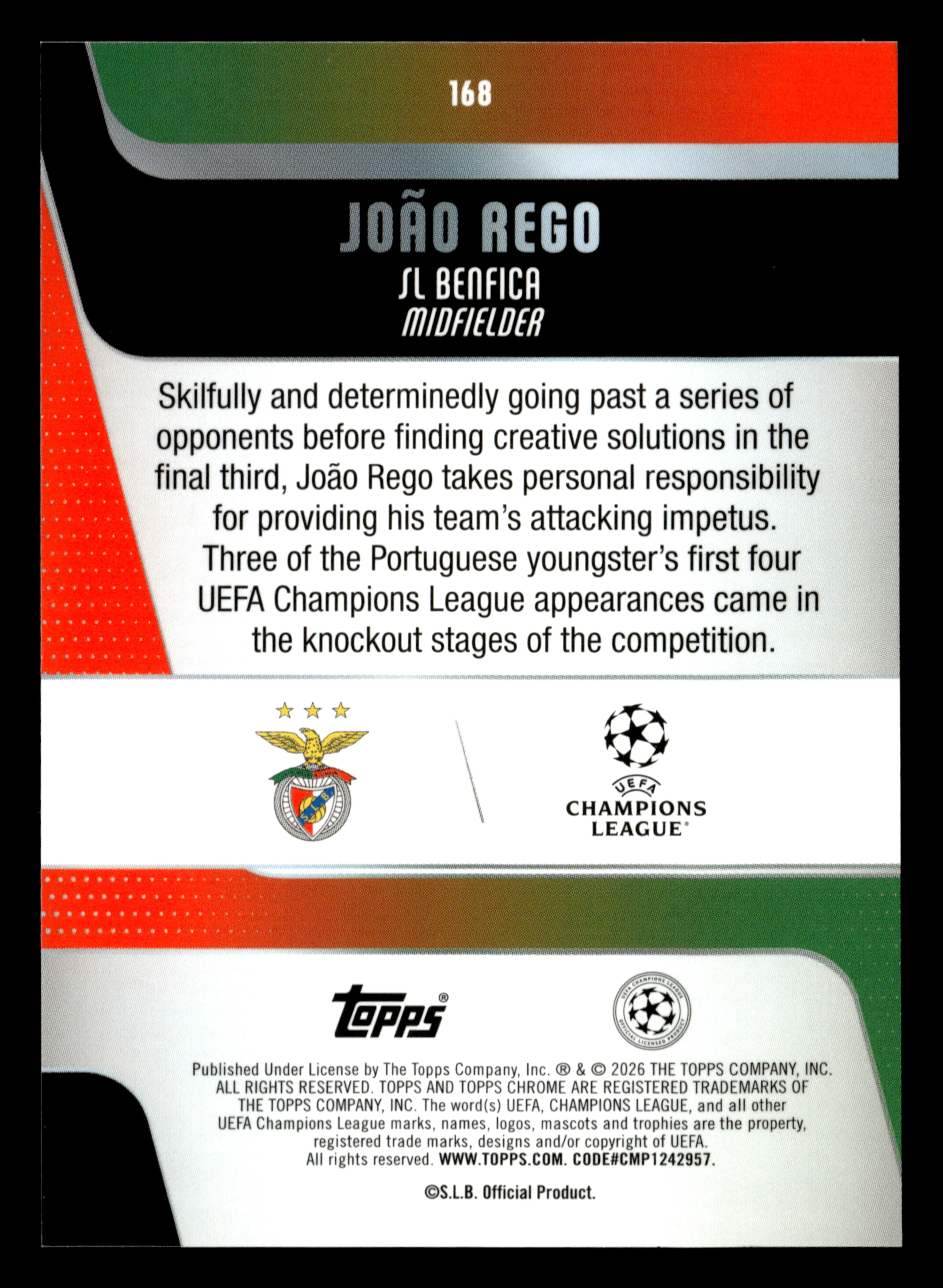2025-26 Topps Chrome UEFA Club Comp #168 João Rego Teal Mini-Diamonds #/299 - Image 2
