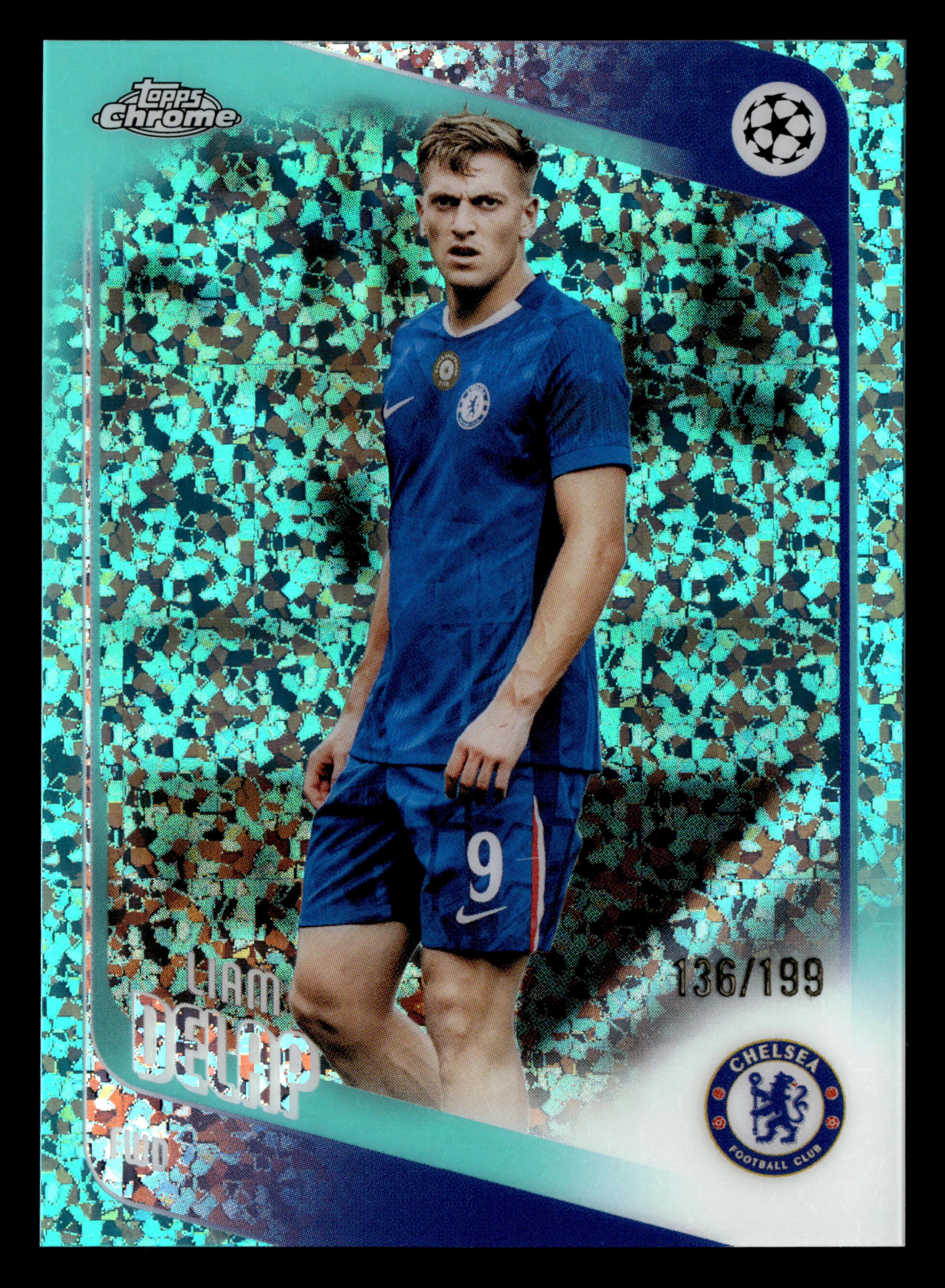 2025-26 Topps Chrome UEFA Club Comp #192 Liam Delap Aqua Mini-Diamonds #/199