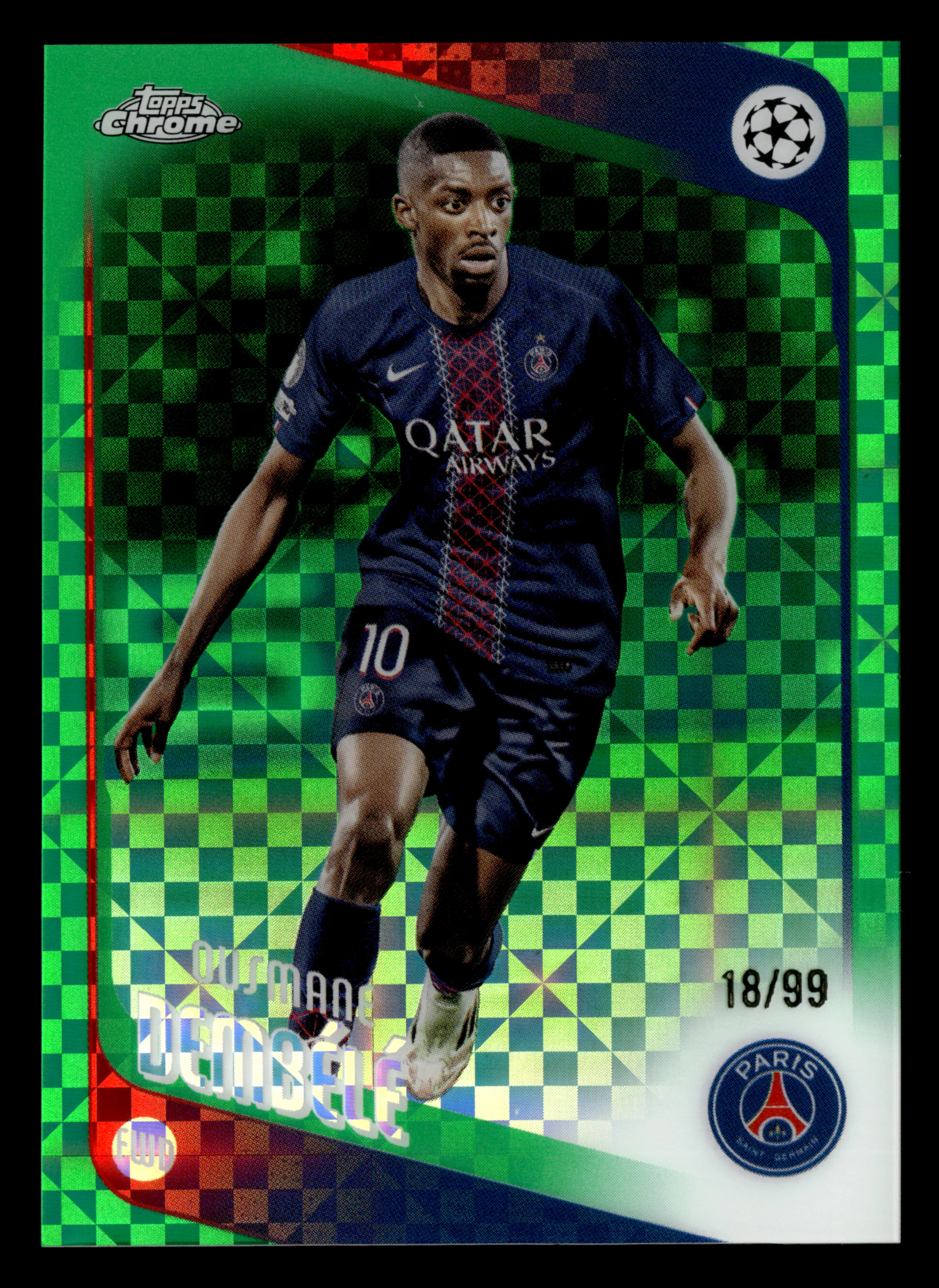 2025-26 Topps Chrome UEFA Club Comp #3 Ousmane Dembélé Green X-Fractor #/99