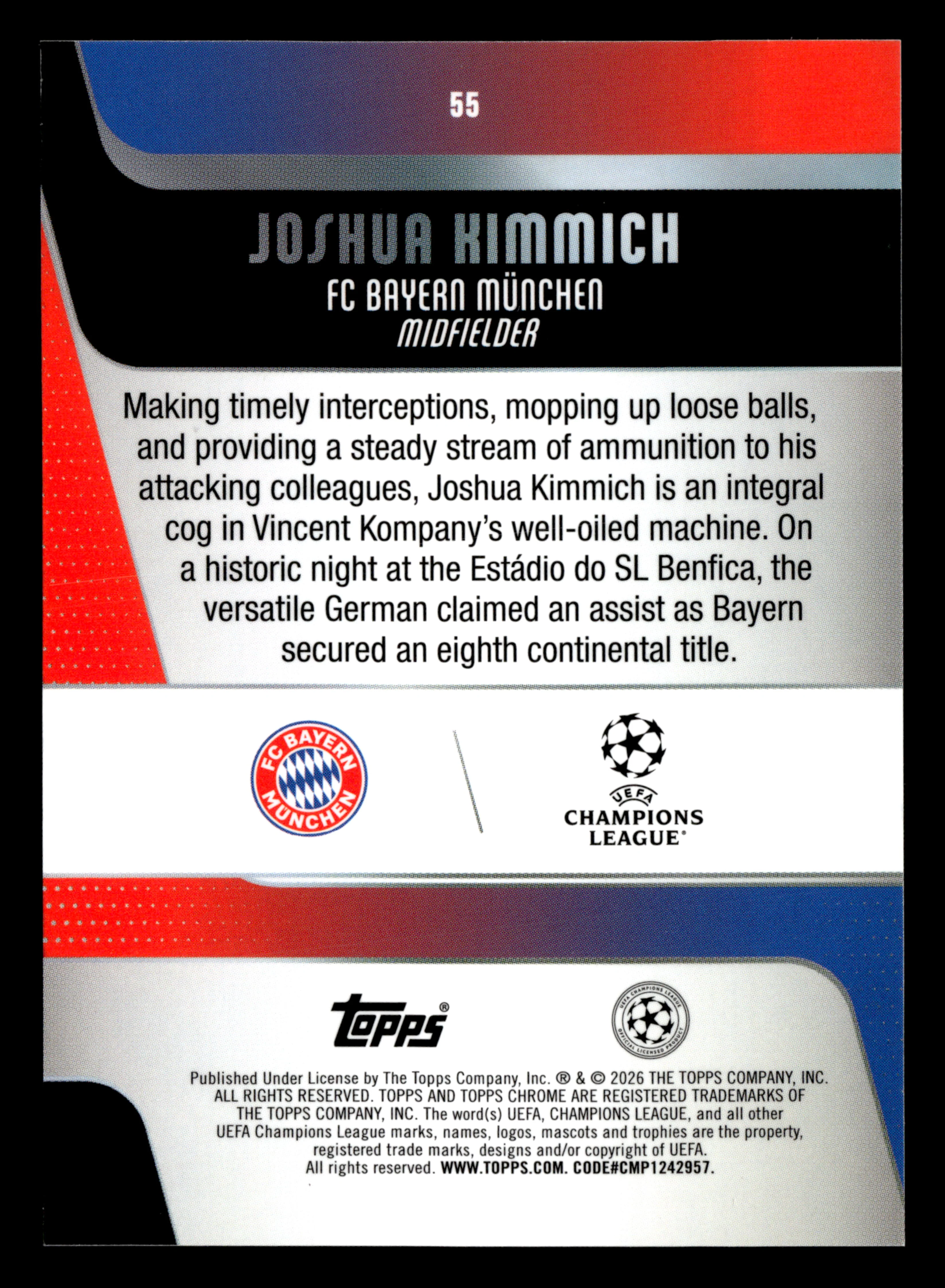 2025-26 Topps Chrome UEFA Club Comp #55 Joshua Kimmich Black Geometric #/10 - Image 2