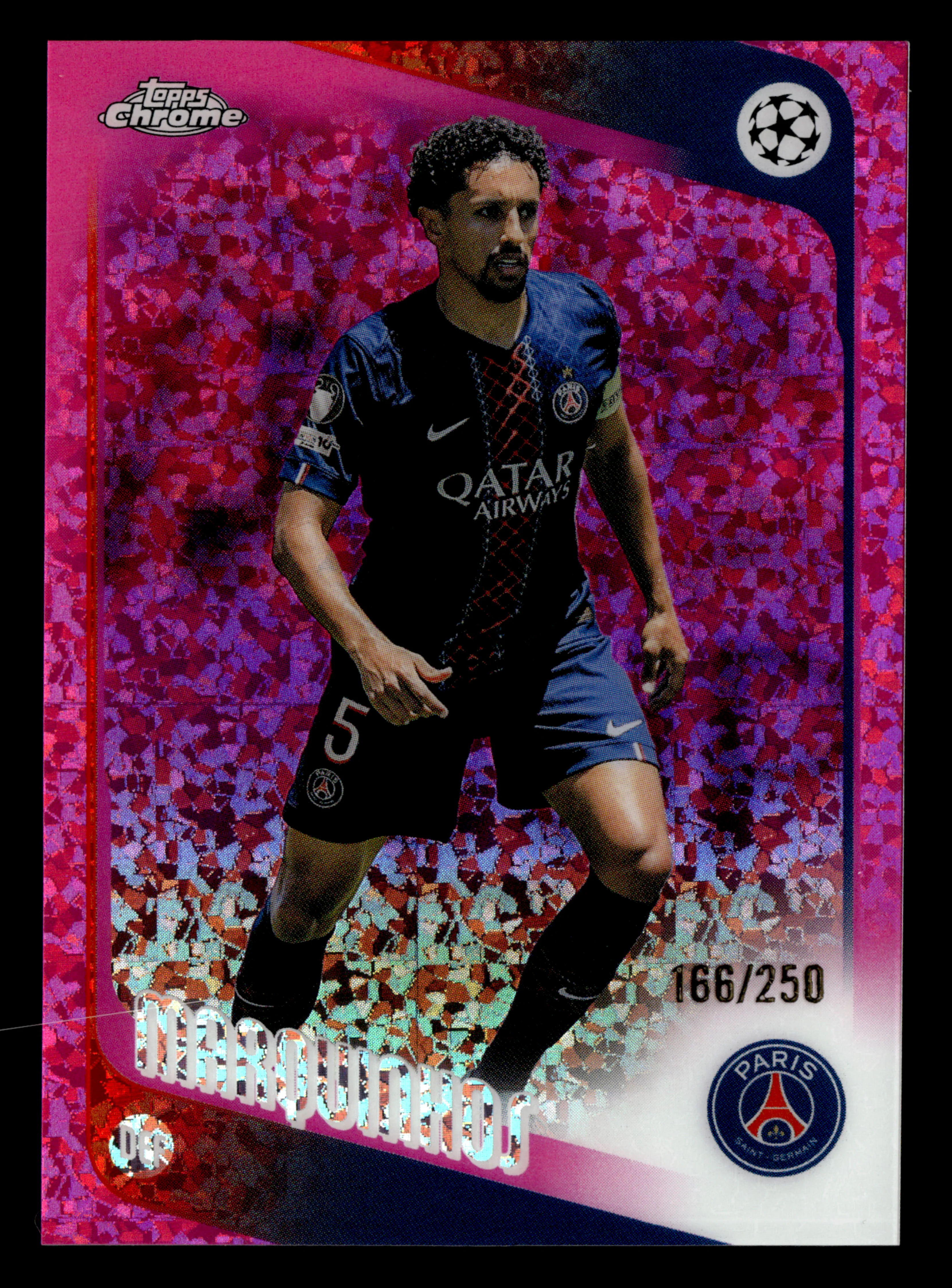 2025-26 Topps Chrome UEFA Club Comp #92 Marquinhos Pink Mini-Diamonds #/250