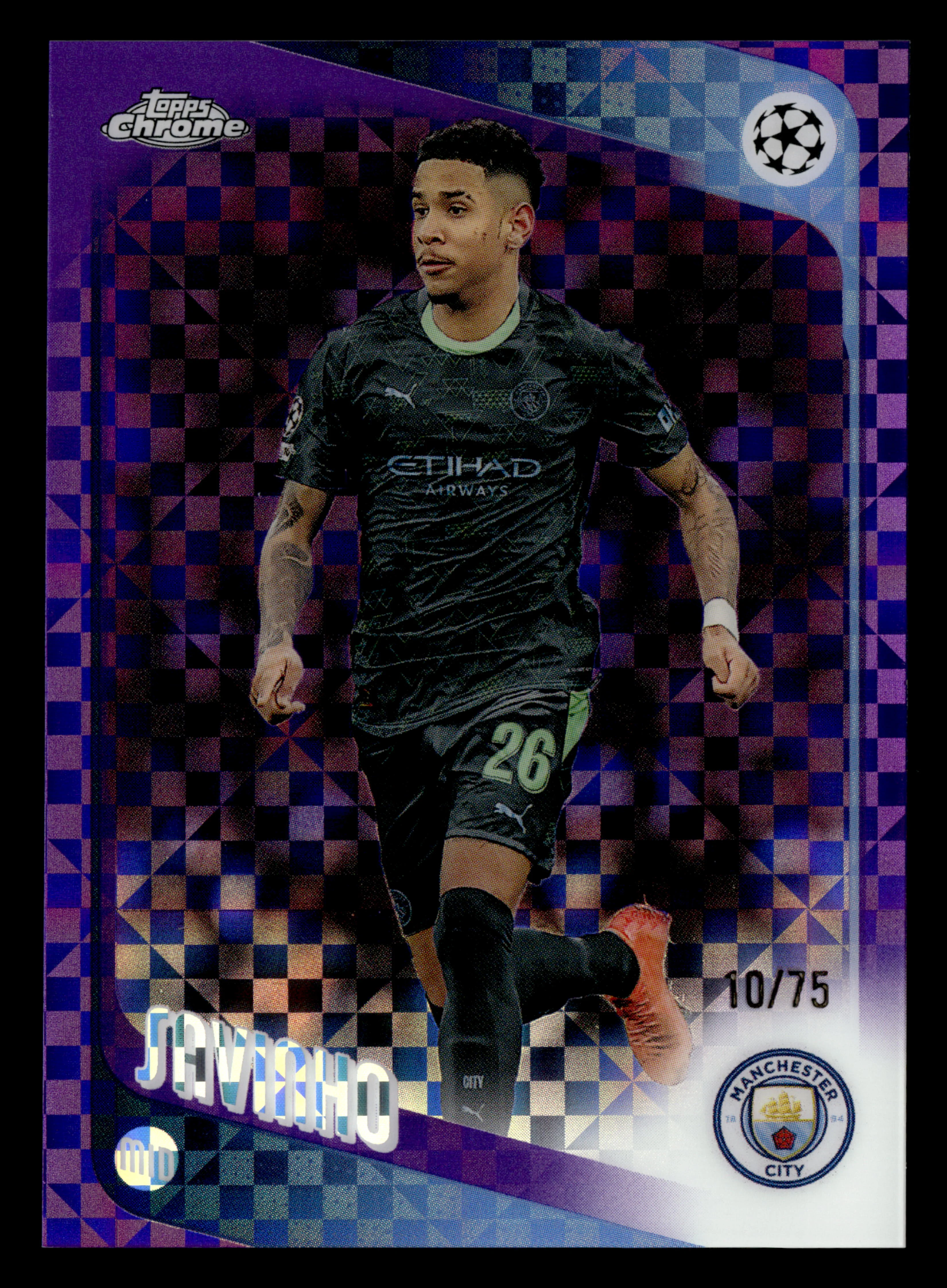 2025-26 Topps Chrome UEFA Club Competitions #33 Savinho Purple X-Fractor #/75