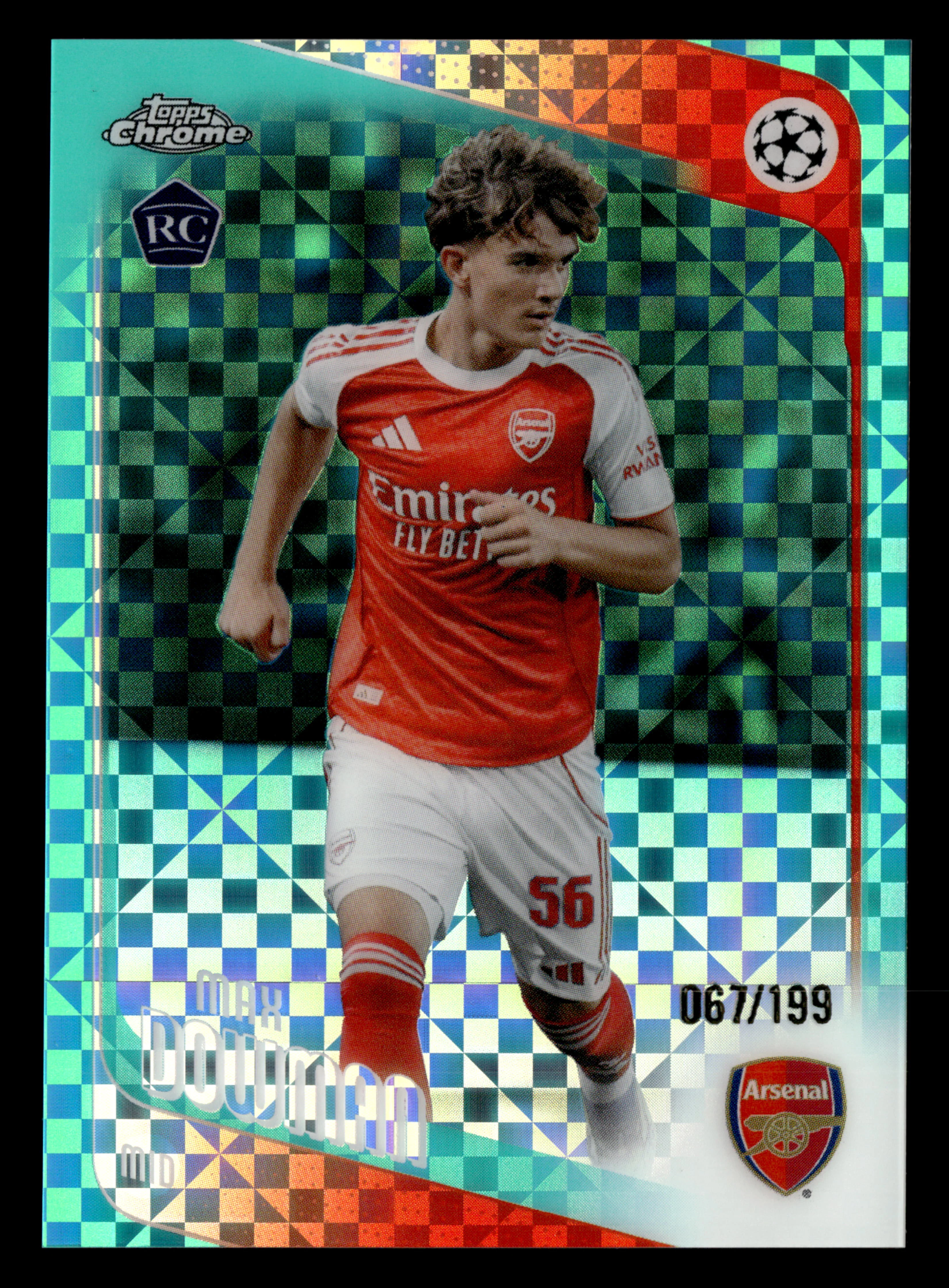 2025-26 Topps Chrome UEFA Club Competitions #57 Max Dowman Aqua X-Fractor #/199