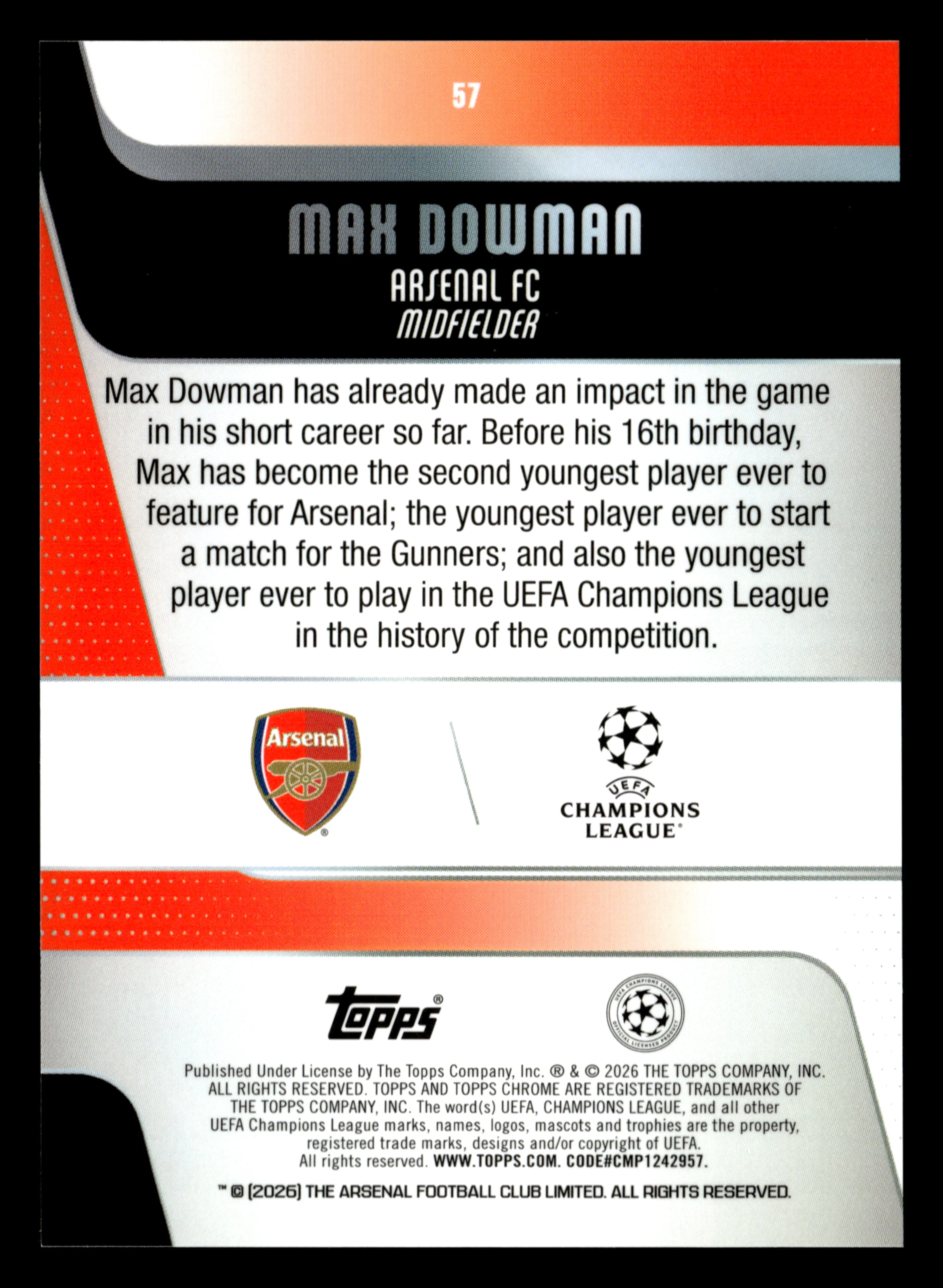 2025-26 Topps Chrome UEFA Club Competitions #57 Max Dowman Aqua X-Fractor #/199 - Image 2