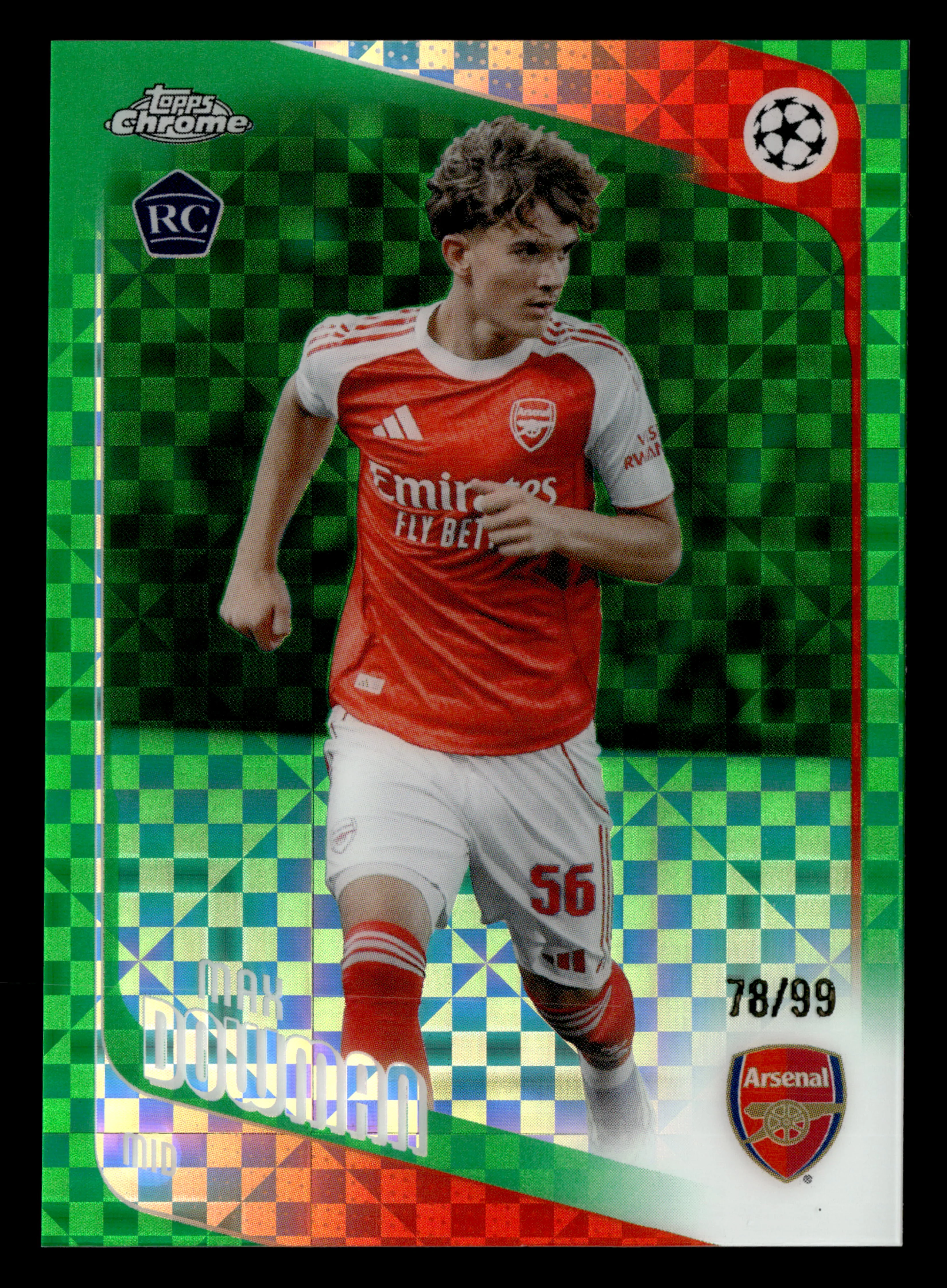 2025-26 Topps Chrome UEFA Club Competitions #57 Max Dowman Green X-Fractor #/99