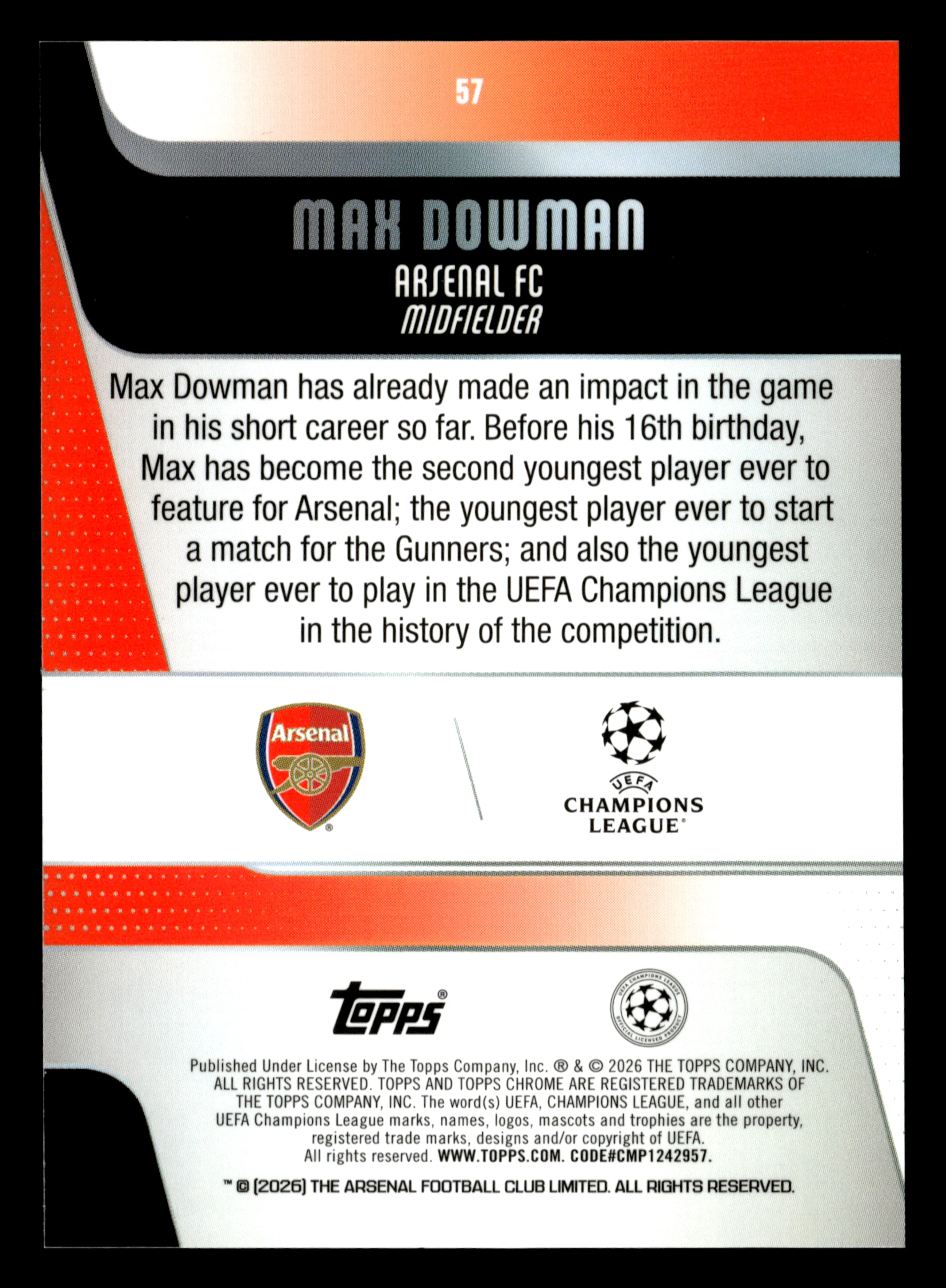 2025-26 Topps Chrome UEFA Club Competitions #57 Max Dowman Green X-Fractor #/99 - Image 2
