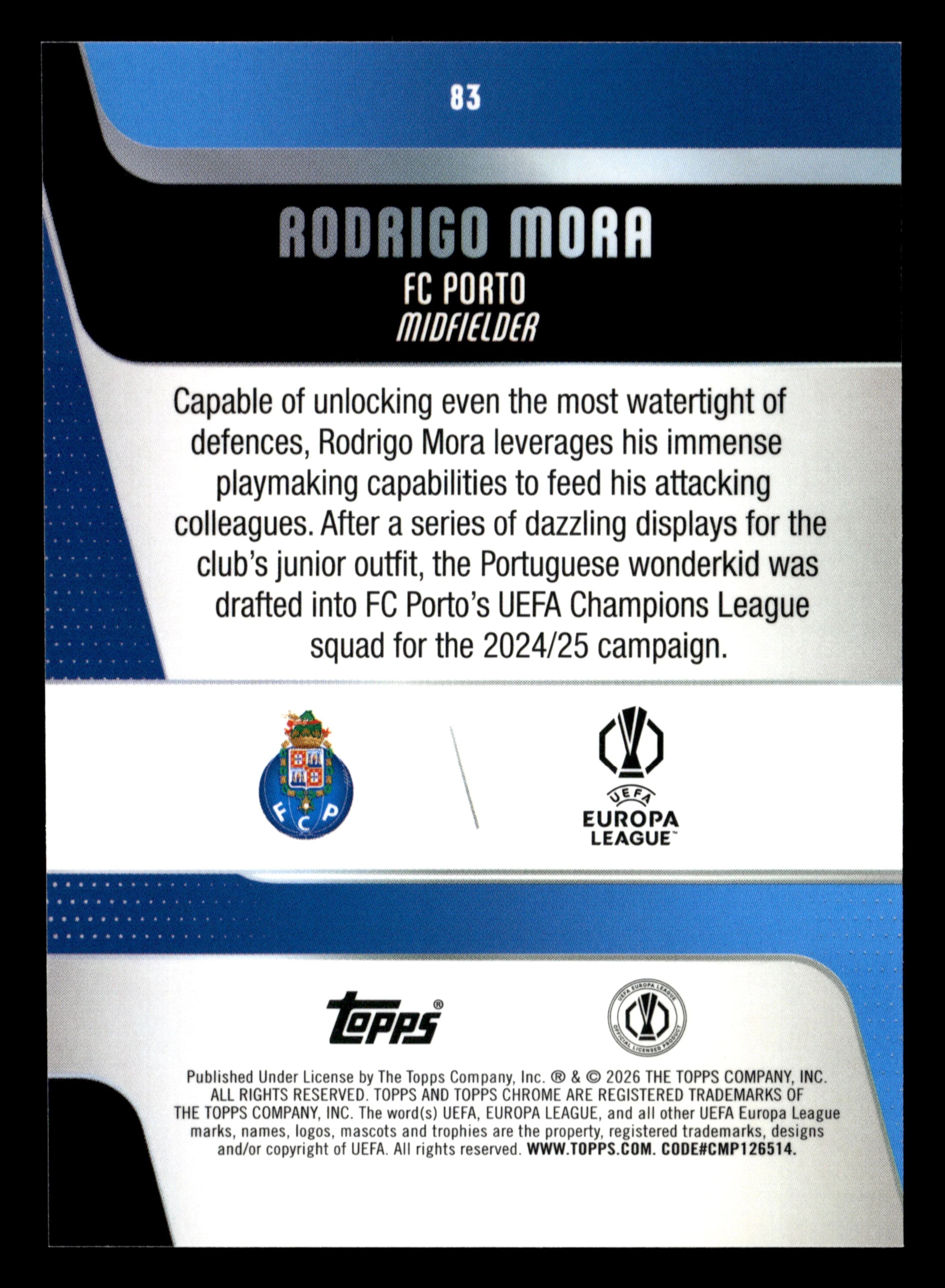 2025-26 Topps Chrome UEFA Club Competitions #83 Rodrigo Mora Negative Refractor - Image 2