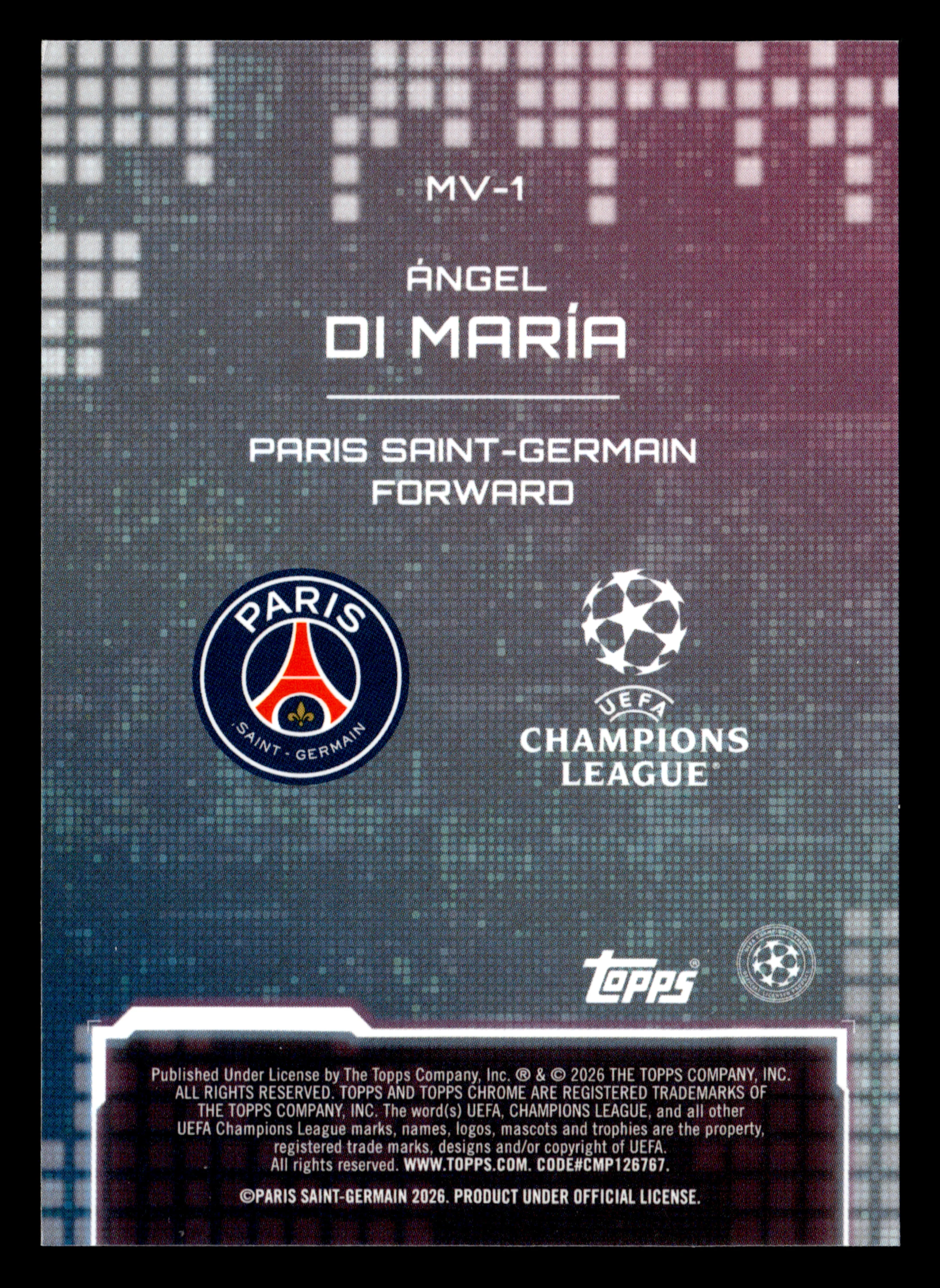 2025-26 Topps Chrome UEFA Club Competitions #MV-1 Ángel Di María Metaverse - Image 2