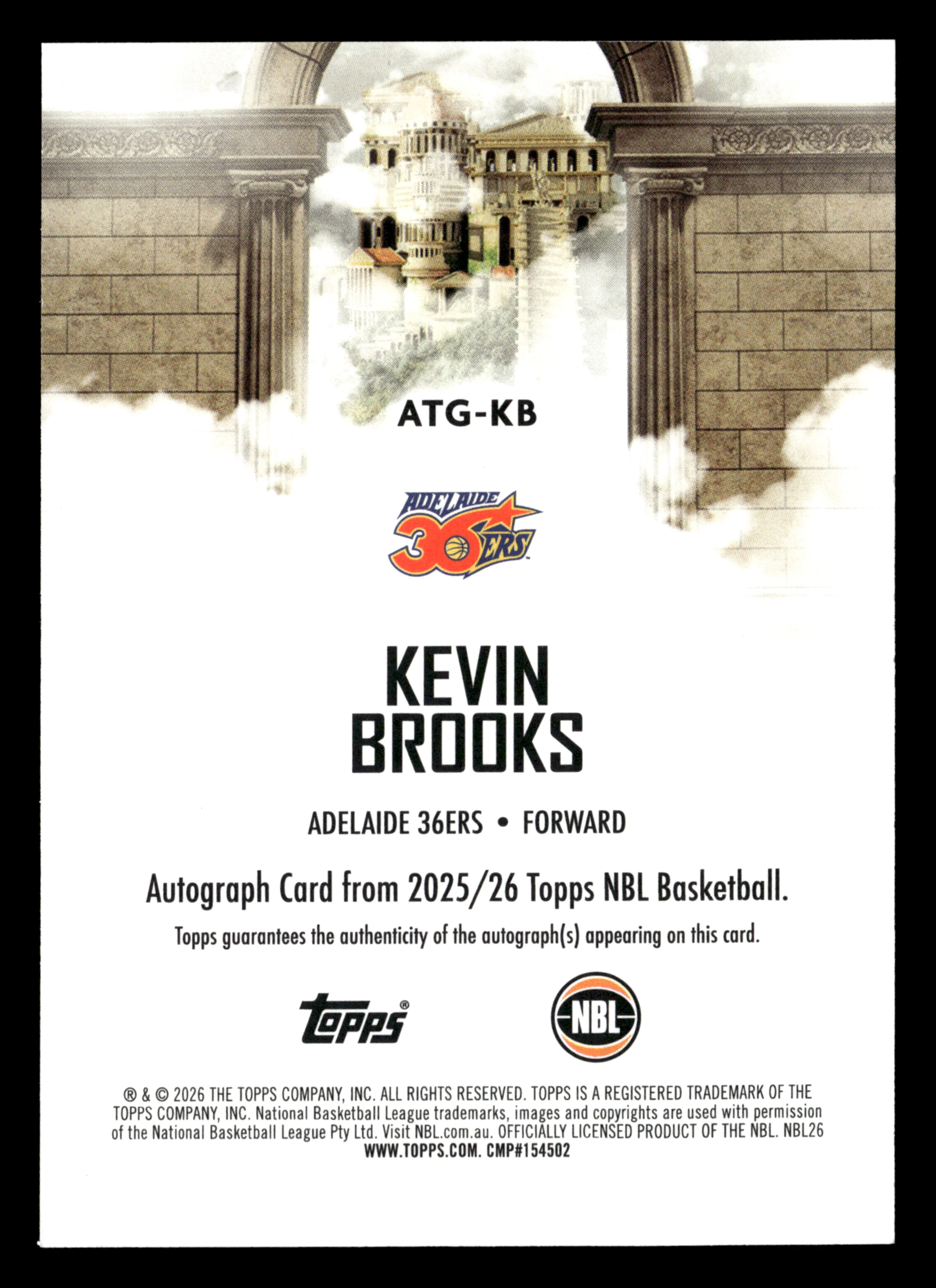 2025-26 Topps NBL - All-Time Greats Kevin Brooks Auto - Image 2