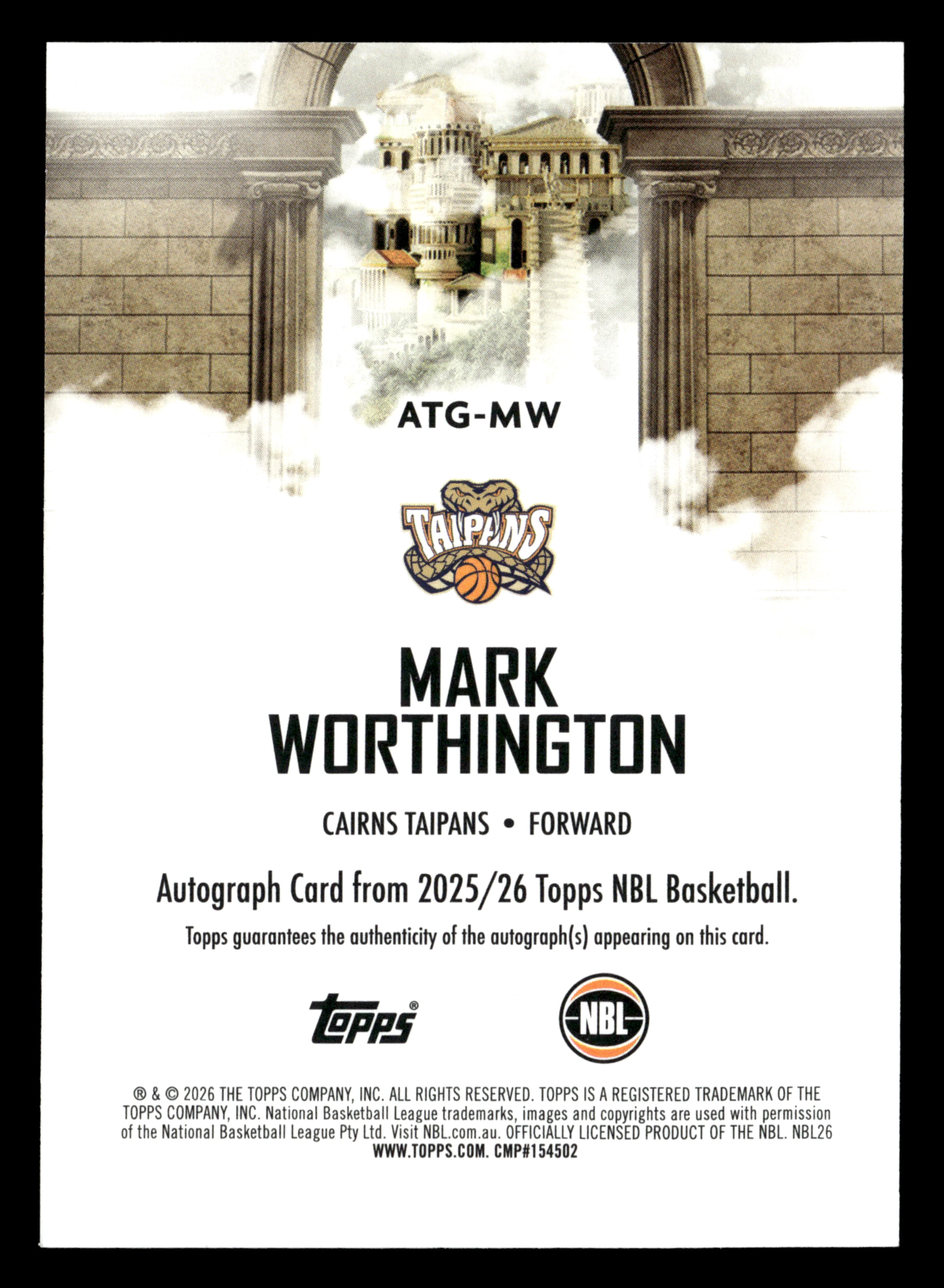2025-26 Topps NBL - All-Time Greats Mark Worthington Auto - Image 2