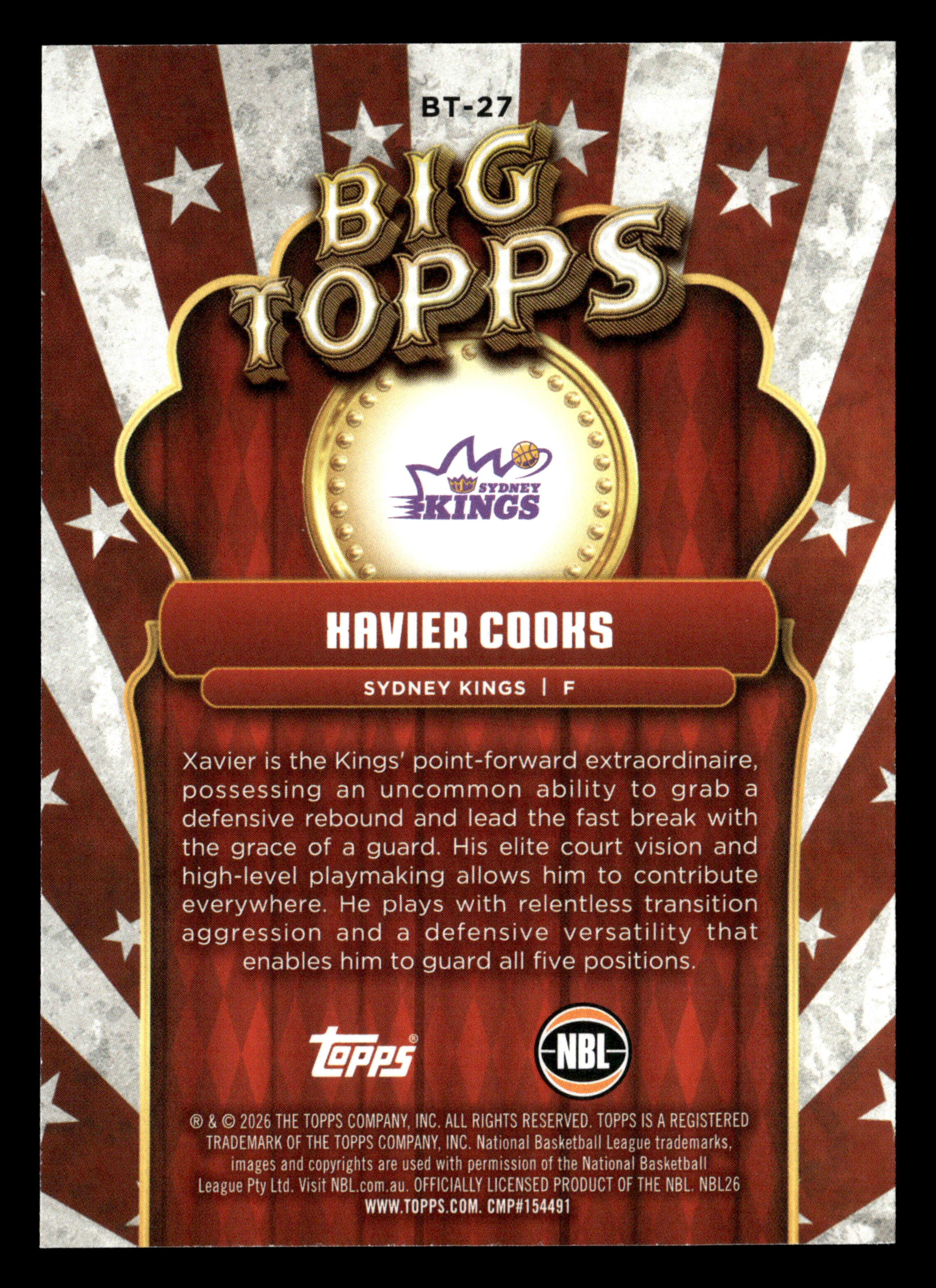 2025-26 Topps NBL - Big Topps Havier Cooks #/50 - Image 2