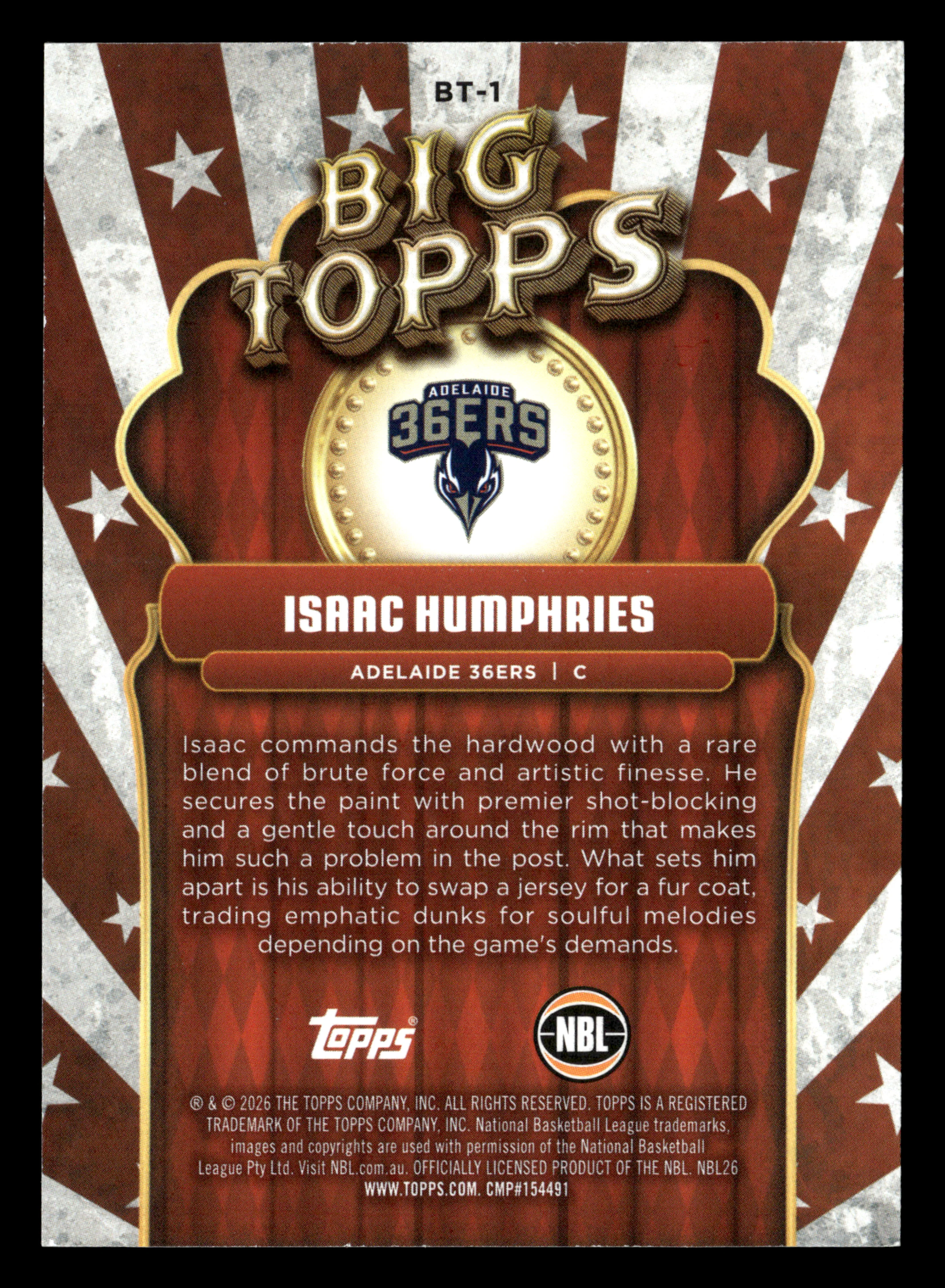 2025-26 Topps NBL - Big Topps Isaac Humphries #/10 - Image 2