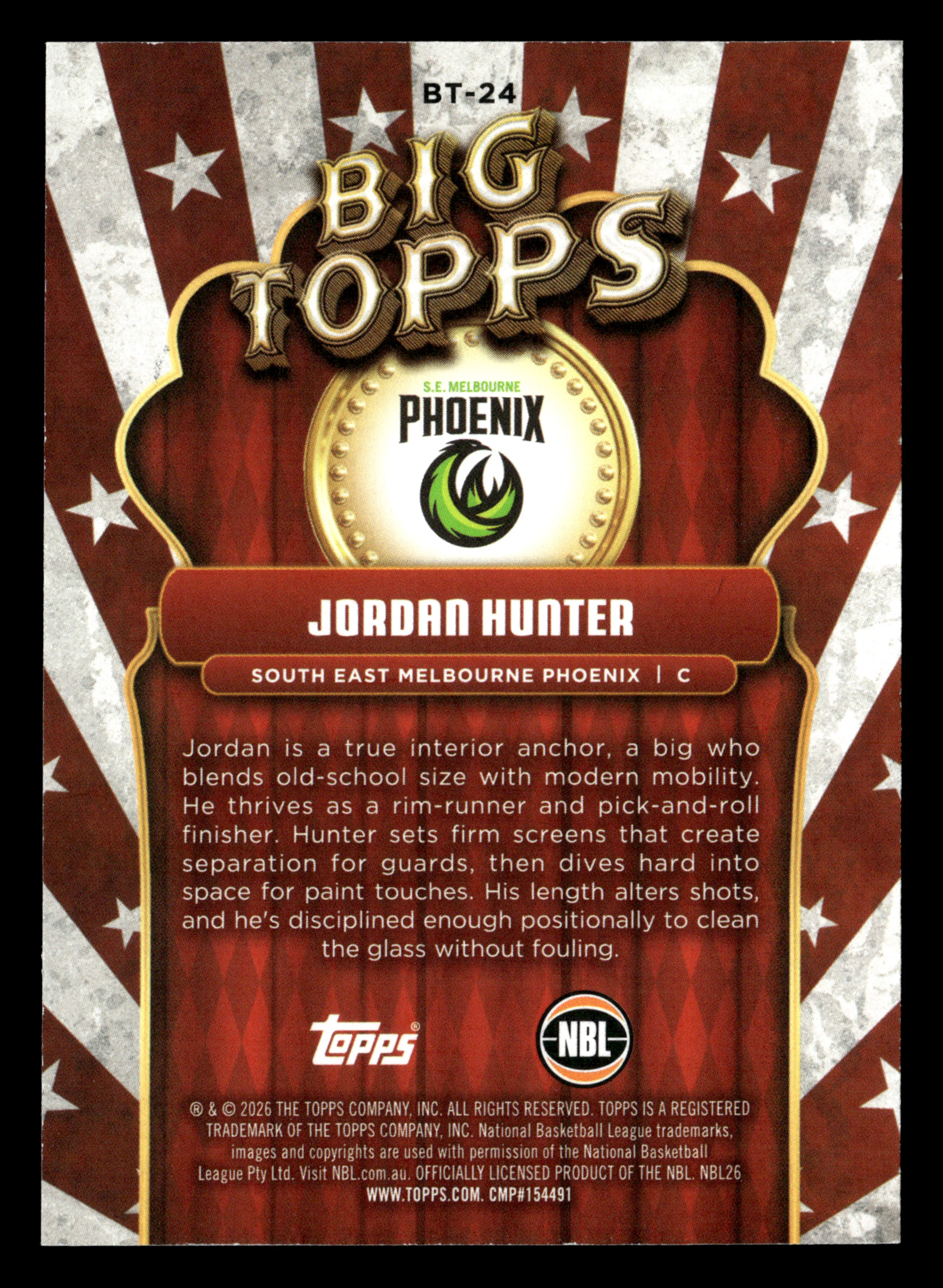 2025-26 Topps NBL - Big Topps Jordan Hunter #/25 - Image 2