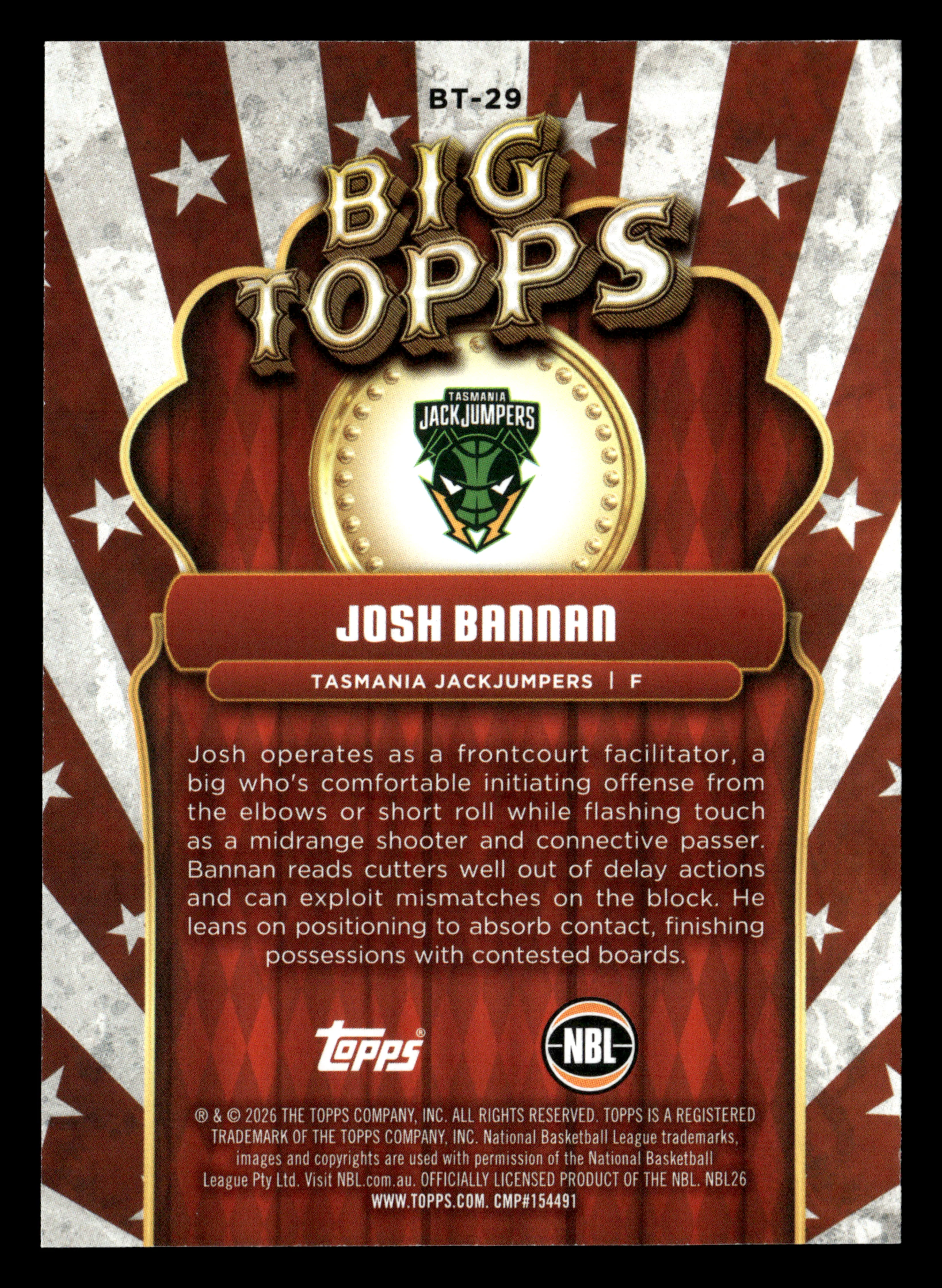 2025-26 Topps NBL - Big Topps Josh Bannan #/50 - Image 2