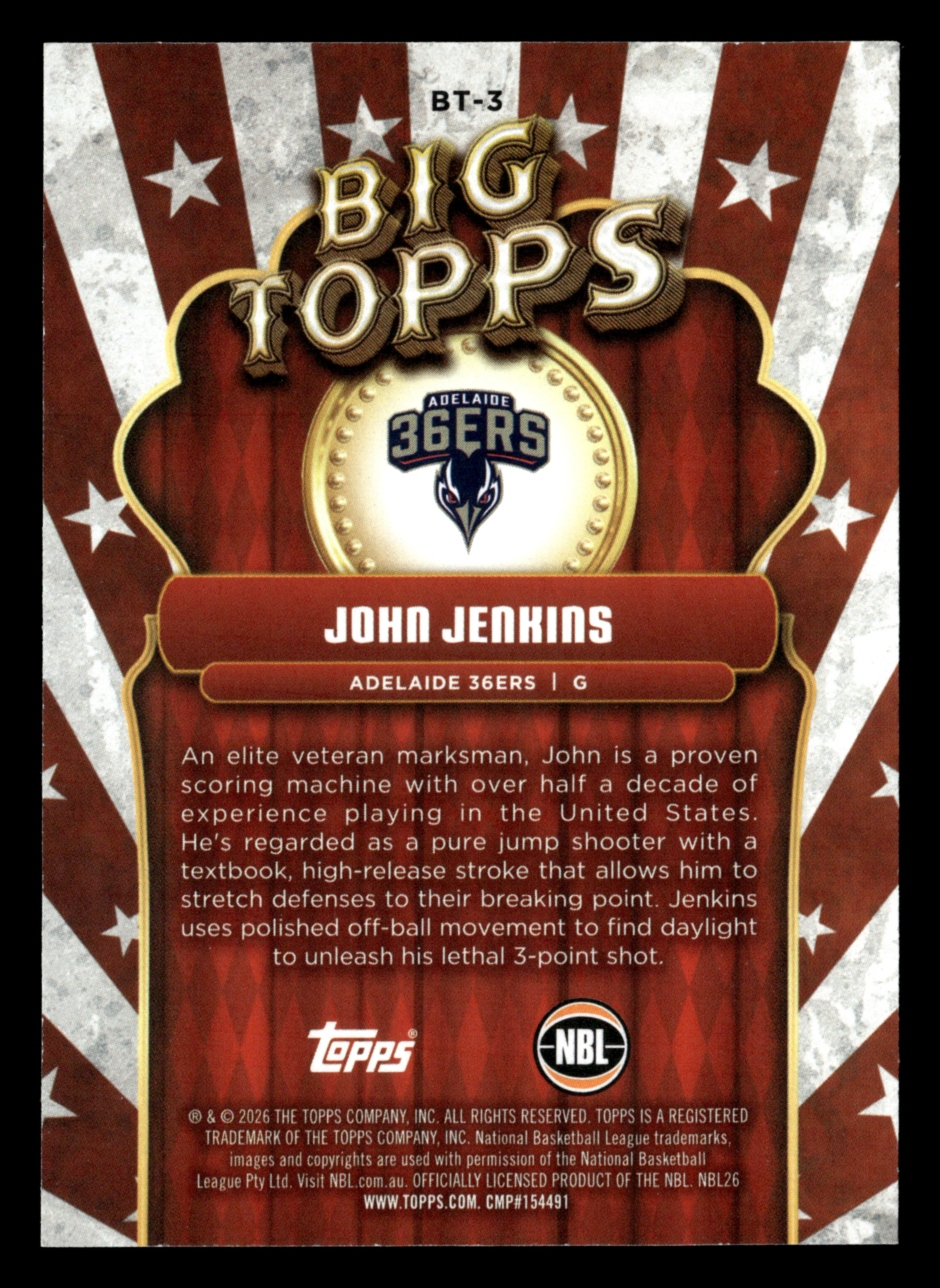 2025-26 Topps NBL - Big Topps John Jenkins #/50 - Image 2