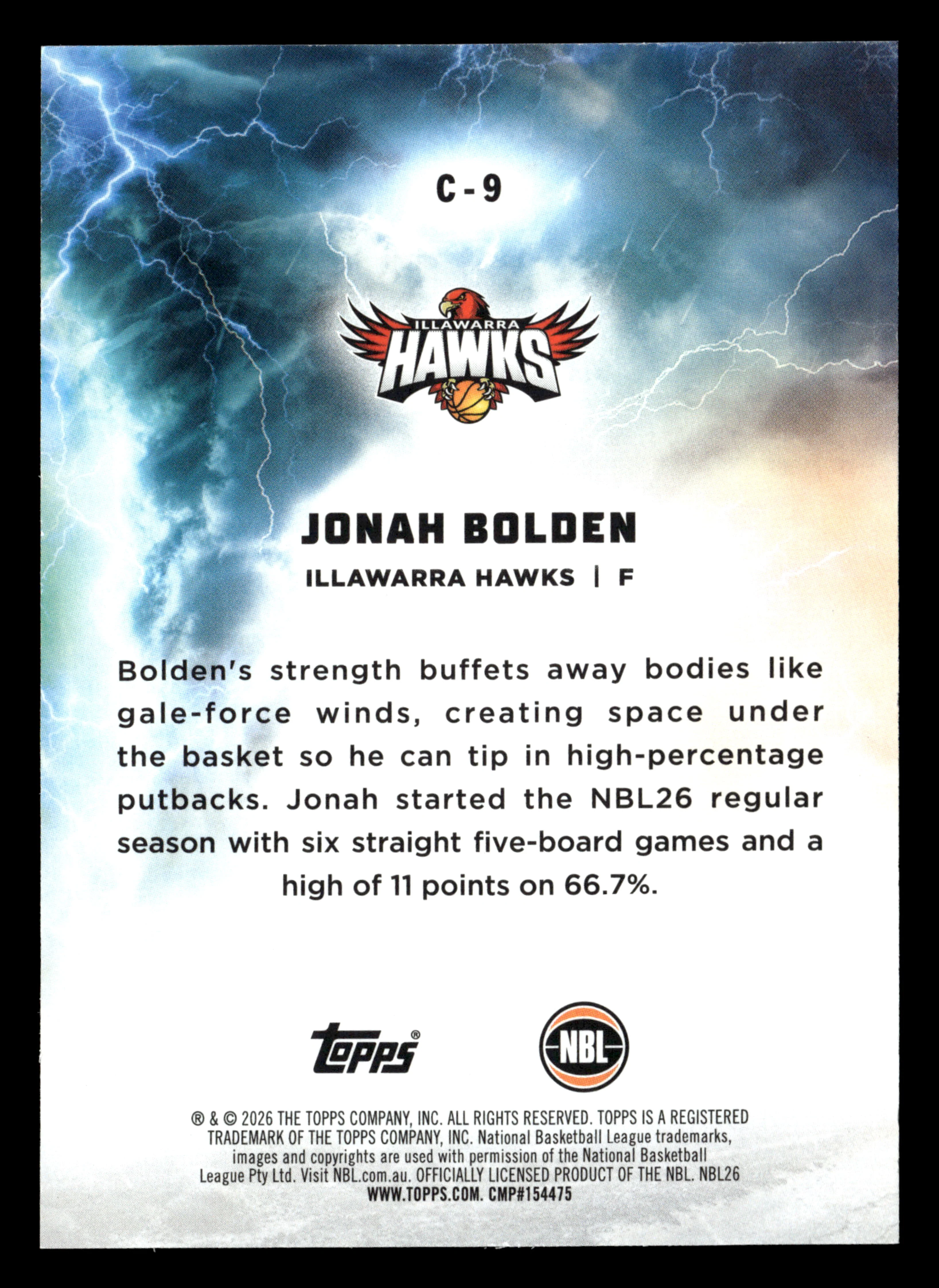 2025-26 Topps NBL - Cyclones Jonah Bolden #/25 - Image 2