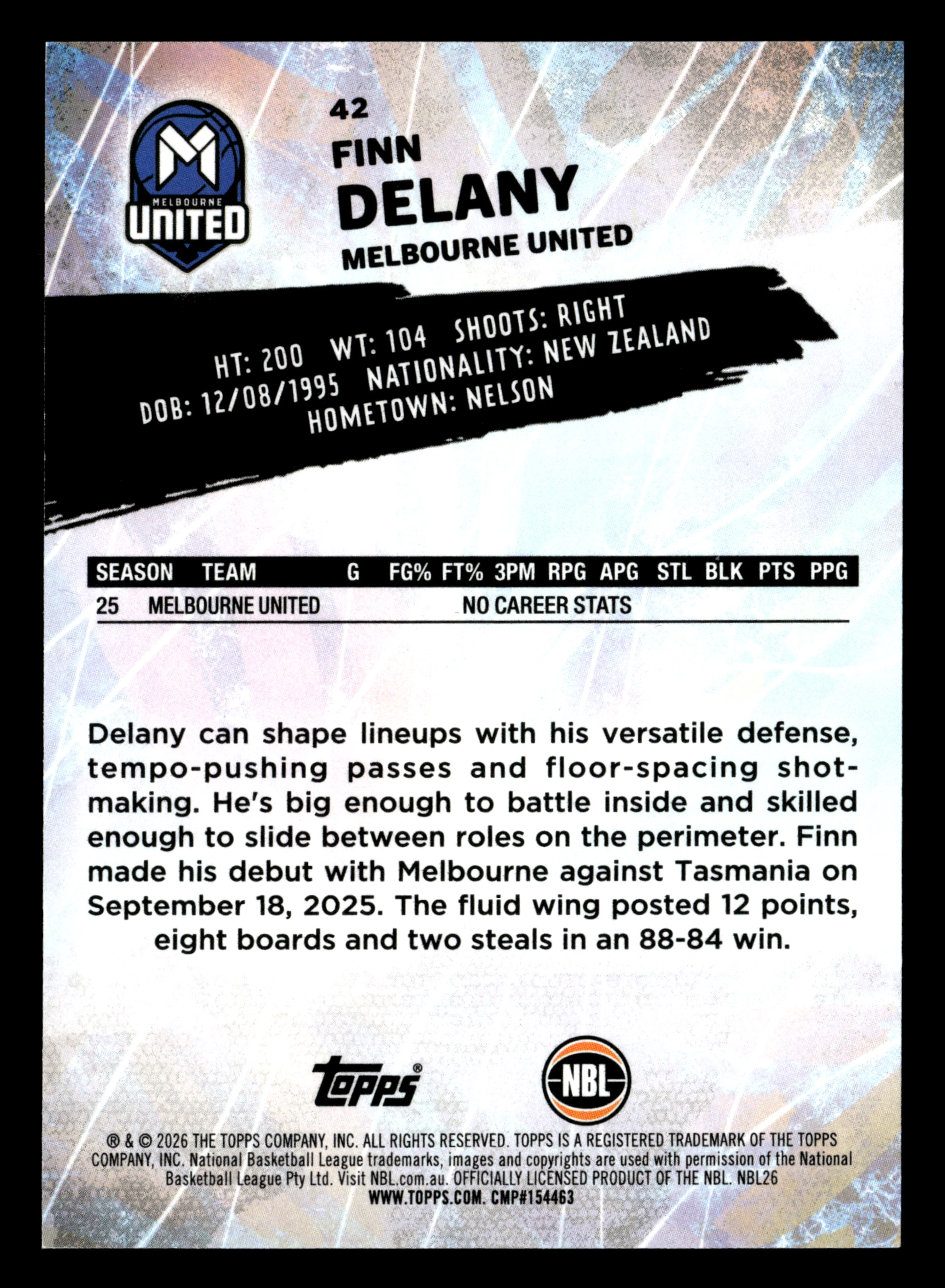2025-26 Topps NBL - Finn Delany #/1 - Image 2