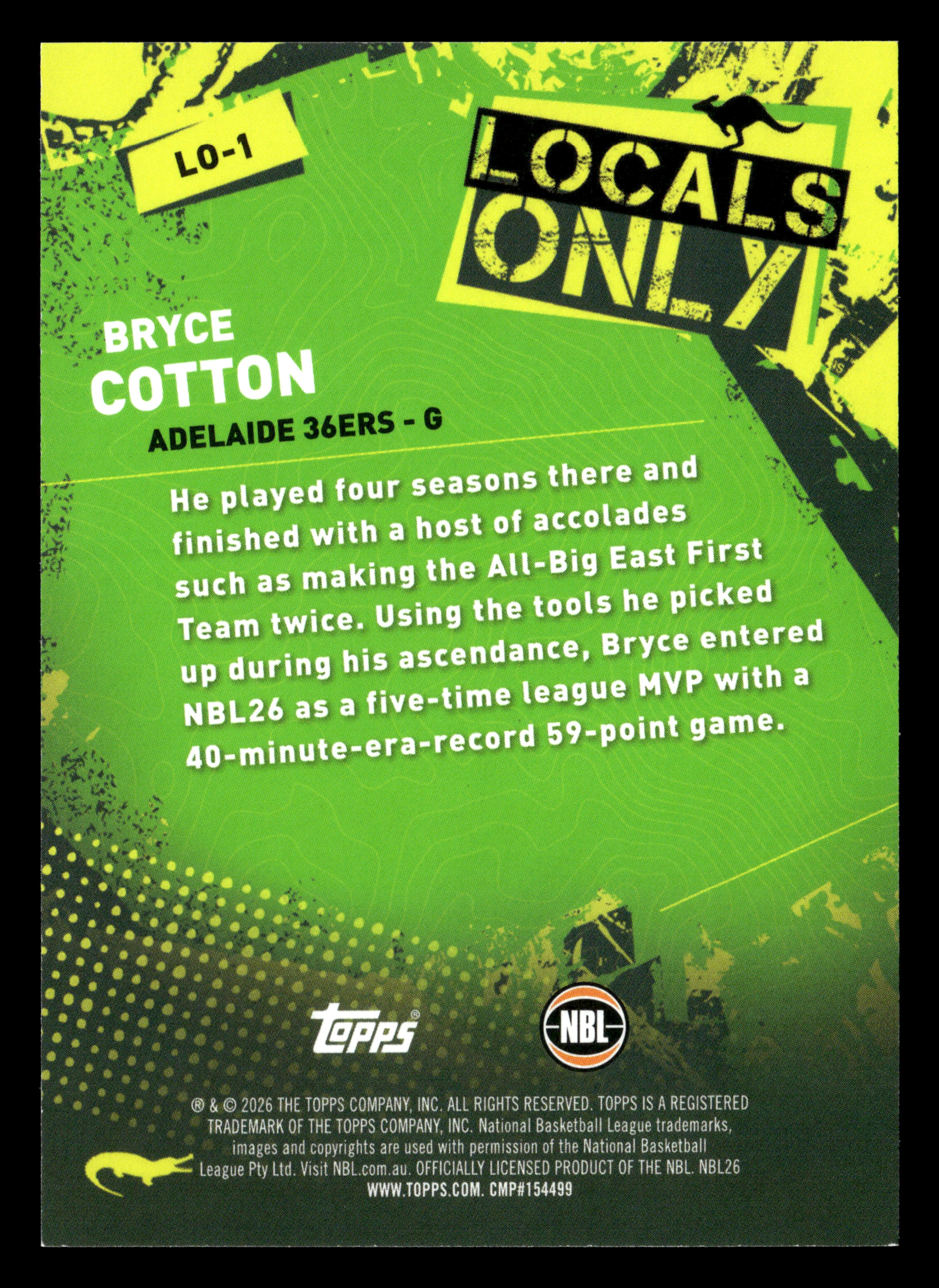 2025-26 Topps NBL - Locals Only SSP Bryce Cotton - Image 2