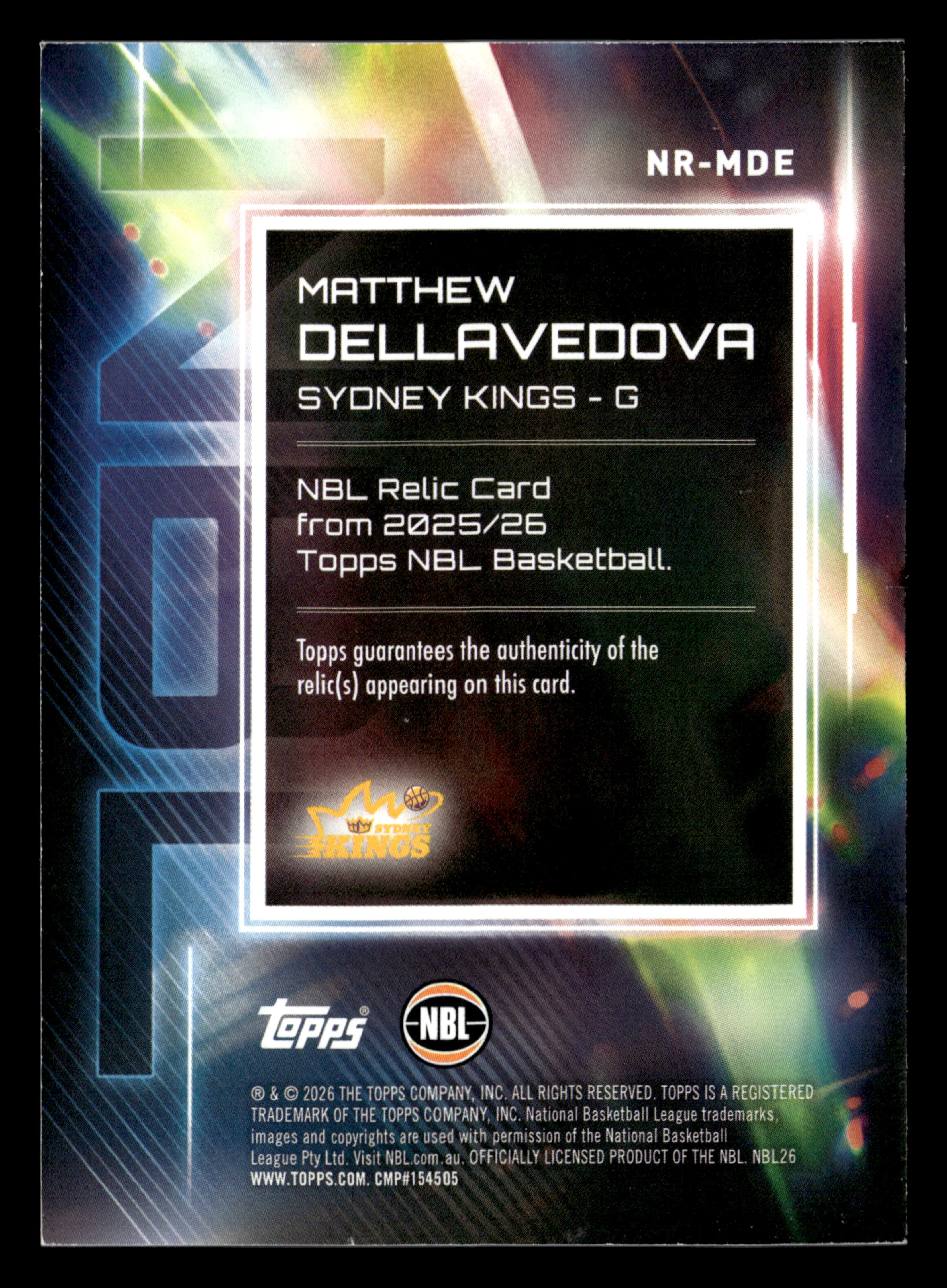 2025-26 Topps NBL - Matthew Dellavedova Relic #/25 - Image 2