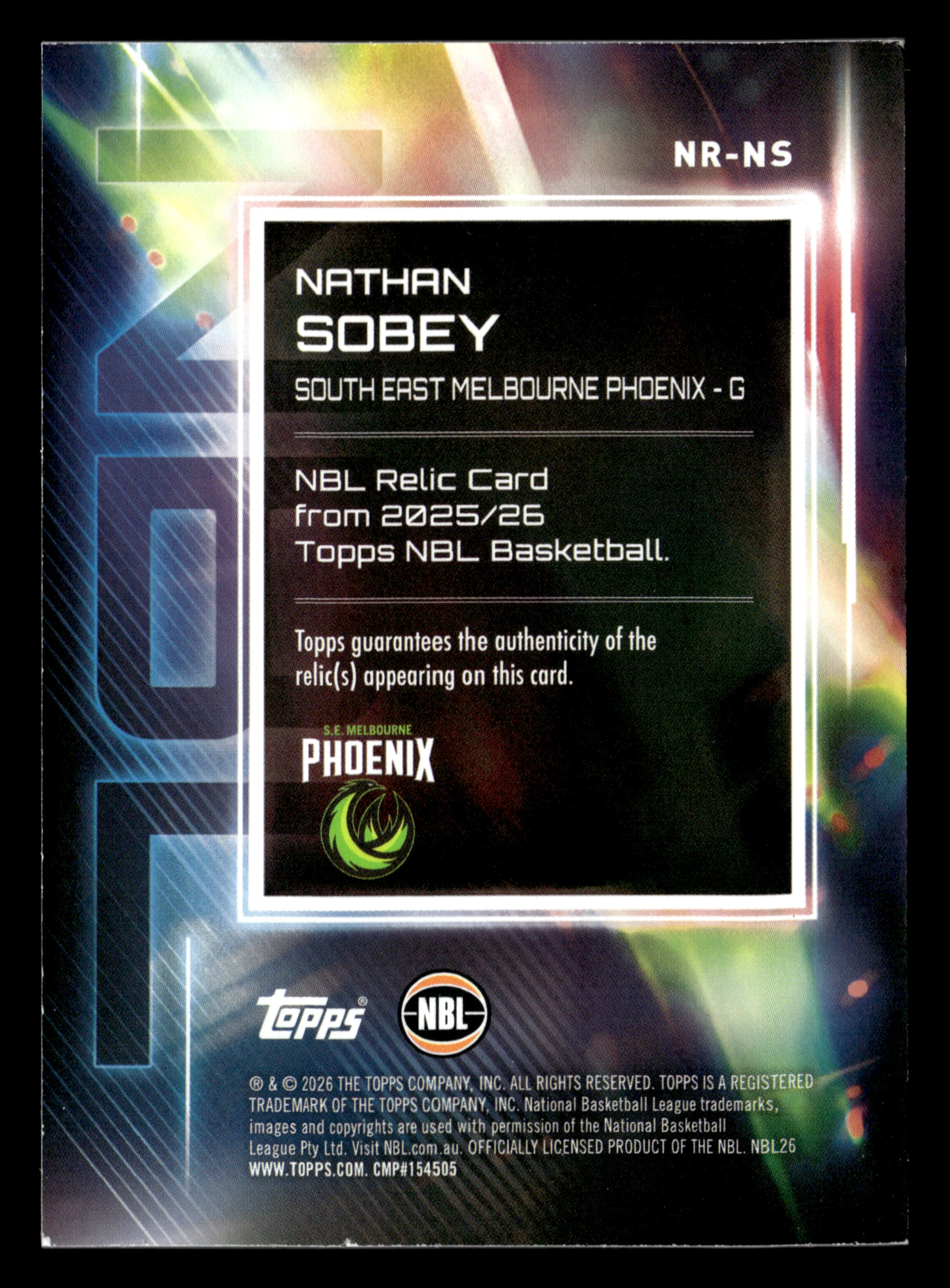 2025-26 Topps NBL - Nathan Sobey Relic #/25 - Image 2