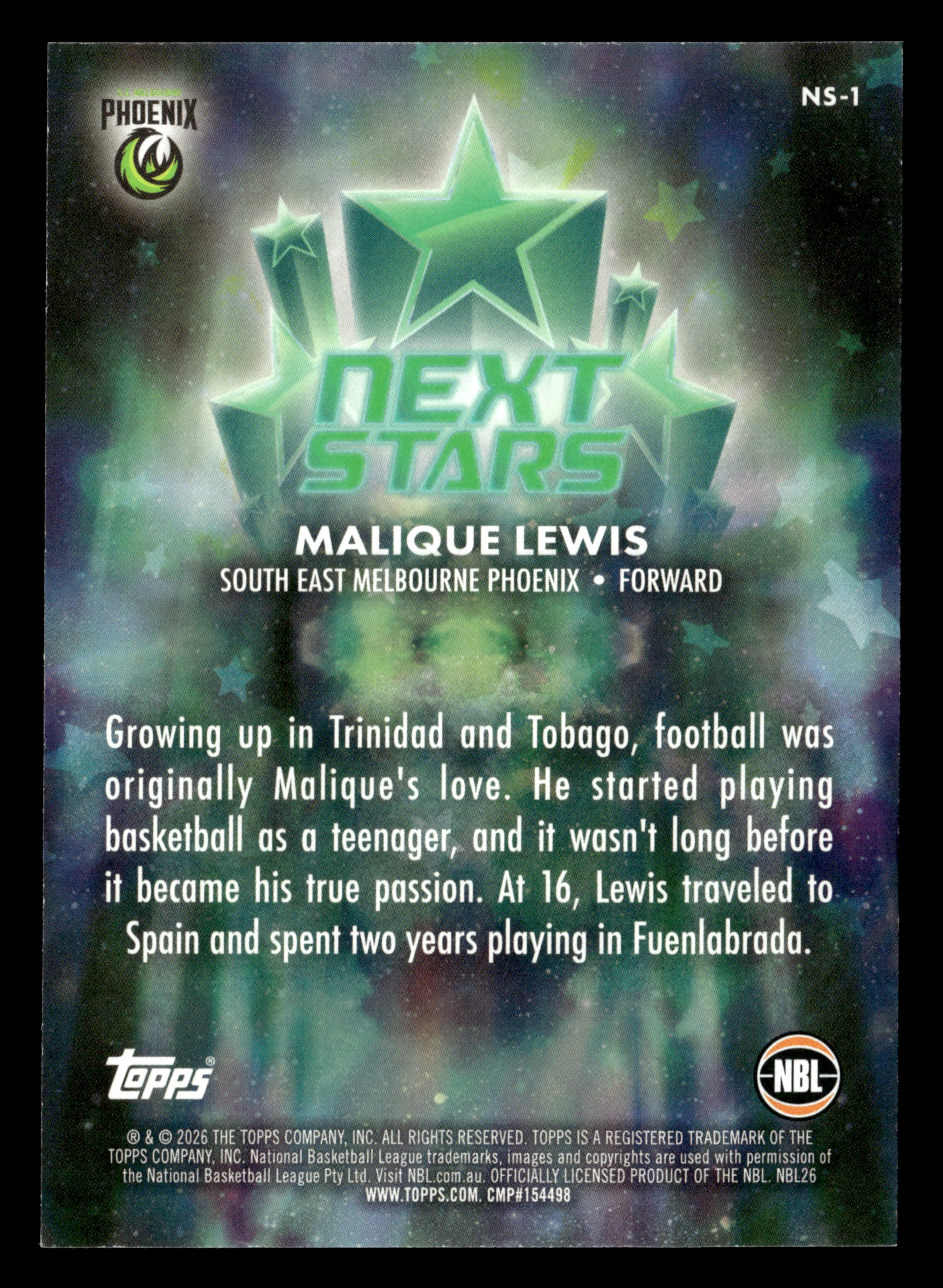 2025-26 Topps NBL - Next Stars SSP Malique Lewis - Image 2