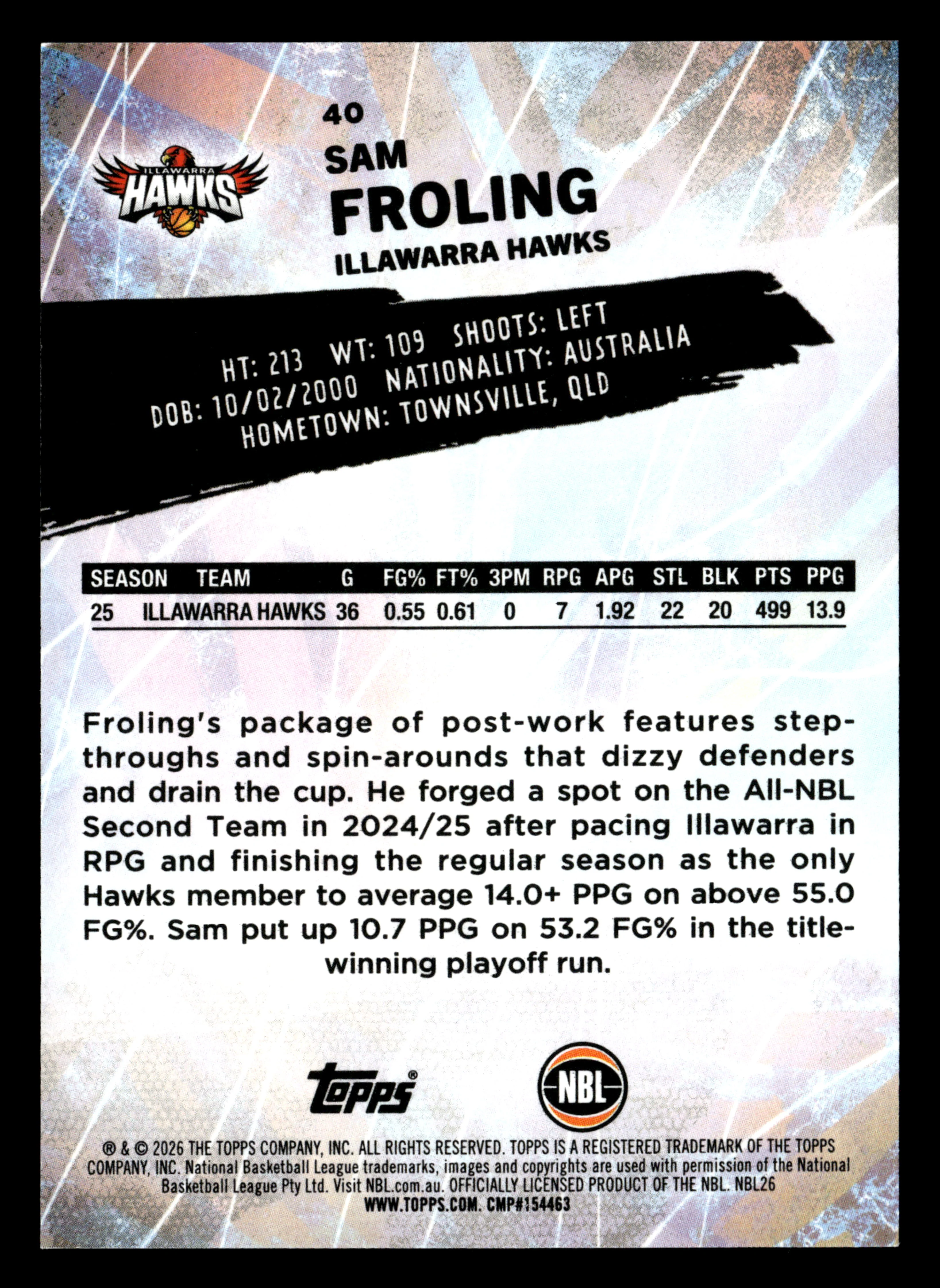 2025-26 Topps NBL - Sam Froling #/10 - Image 2