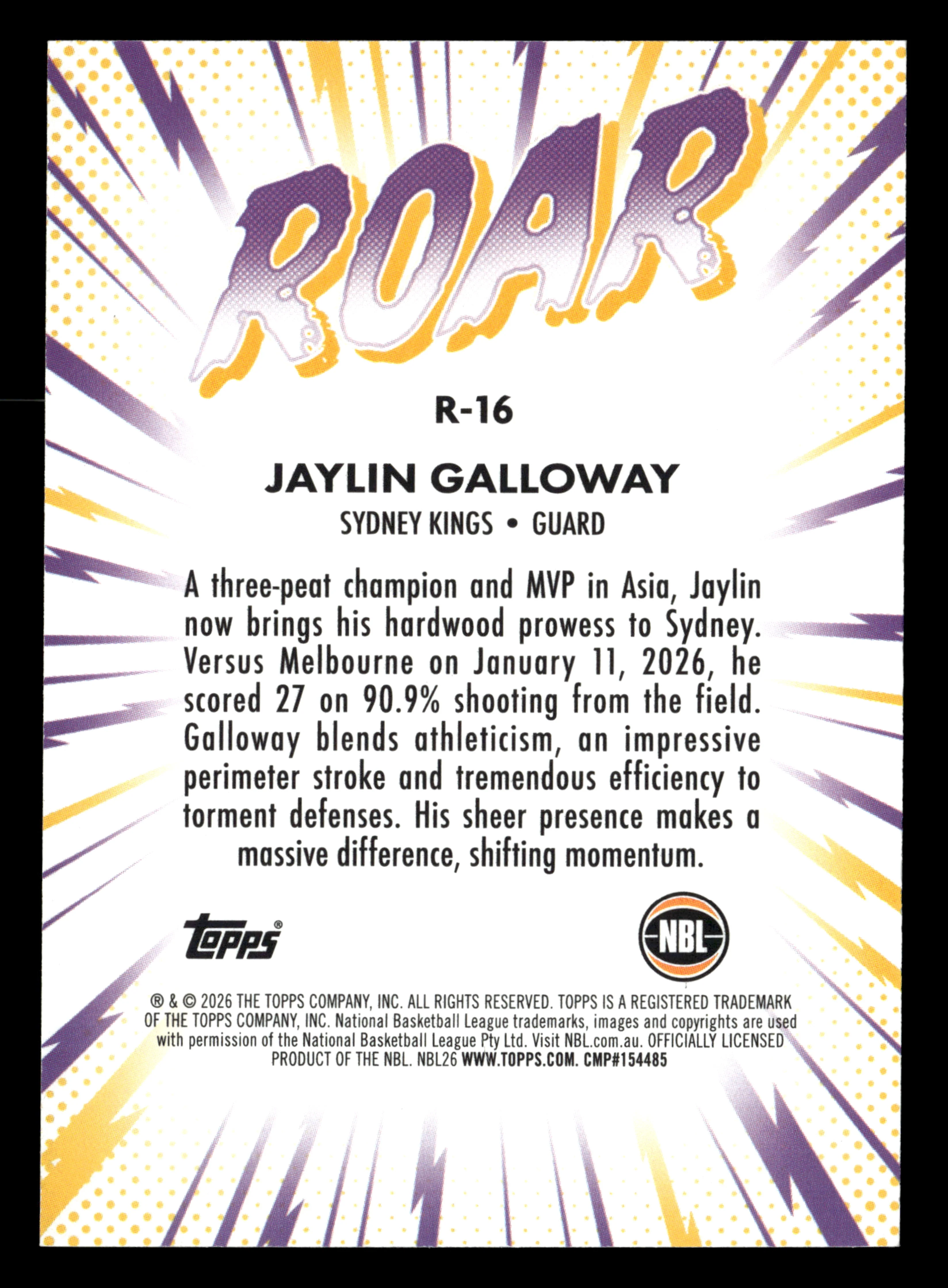 2025-26 Topps NBL - The Roar Jaylin Galloway #/25 - Image 2