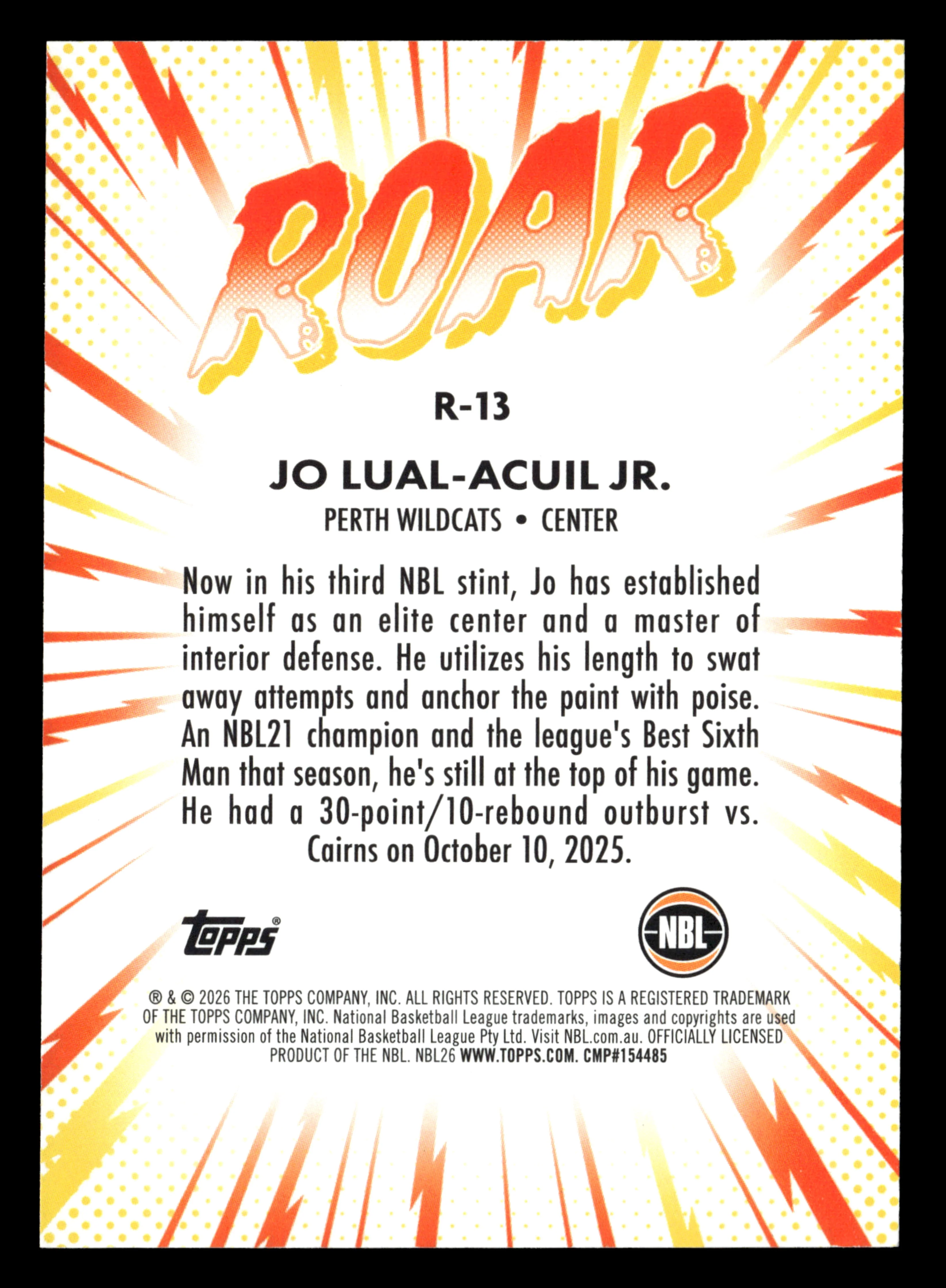 2025-26 Topps NBL - The Roar Jo Lual-Acuil JR. #/50 - Image 2