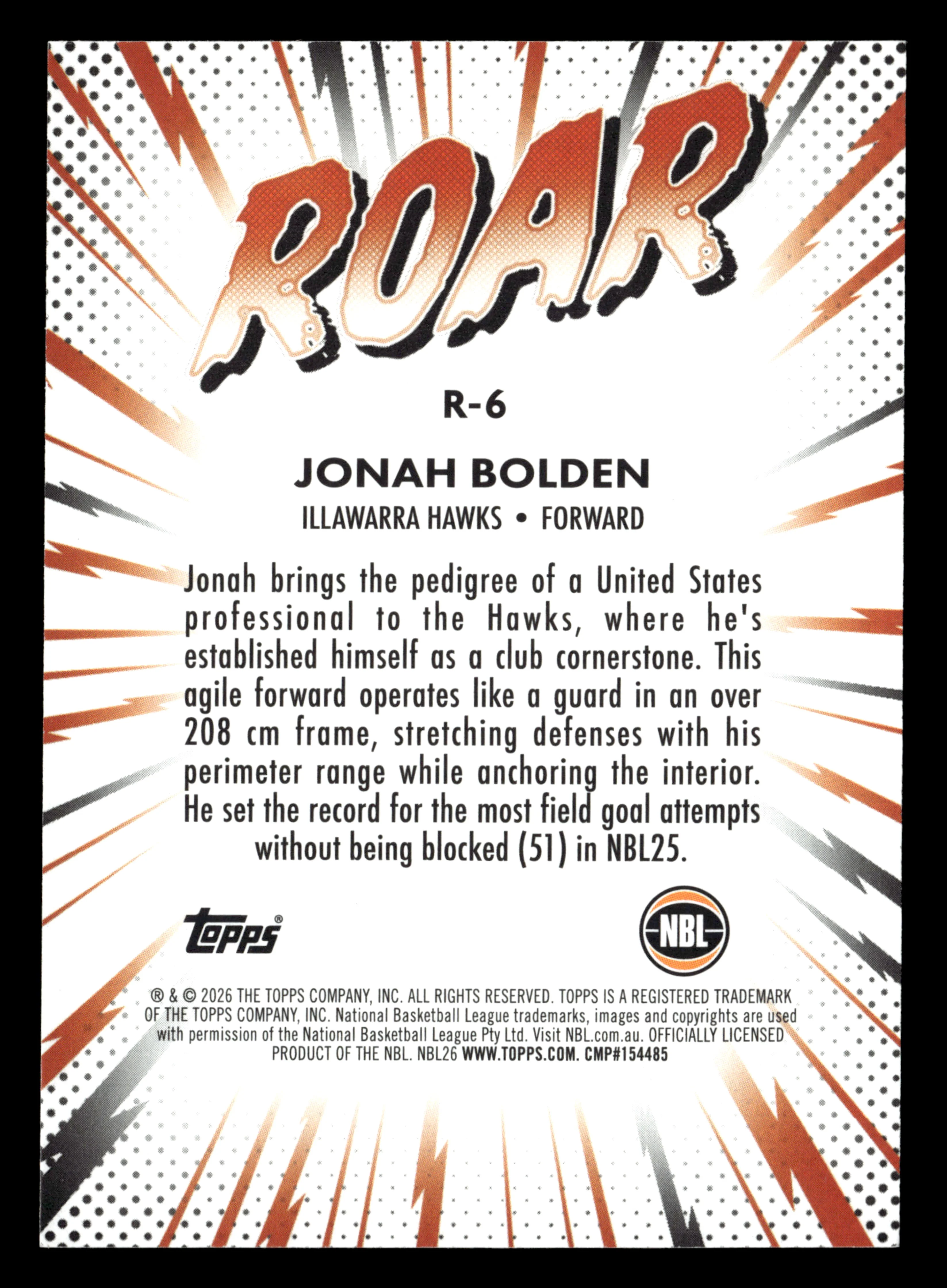 2025-26 Topps NBL - The Roar Jonah Bolden #/50 - Image 2
